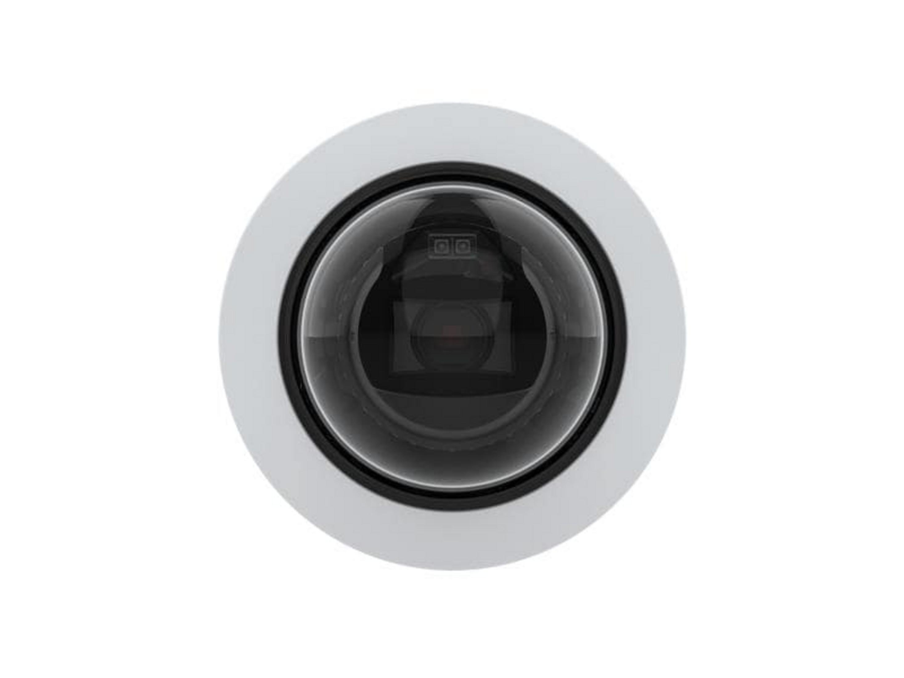 Biała kamera bezpieczeństwa kopułkowa na białym tle.
