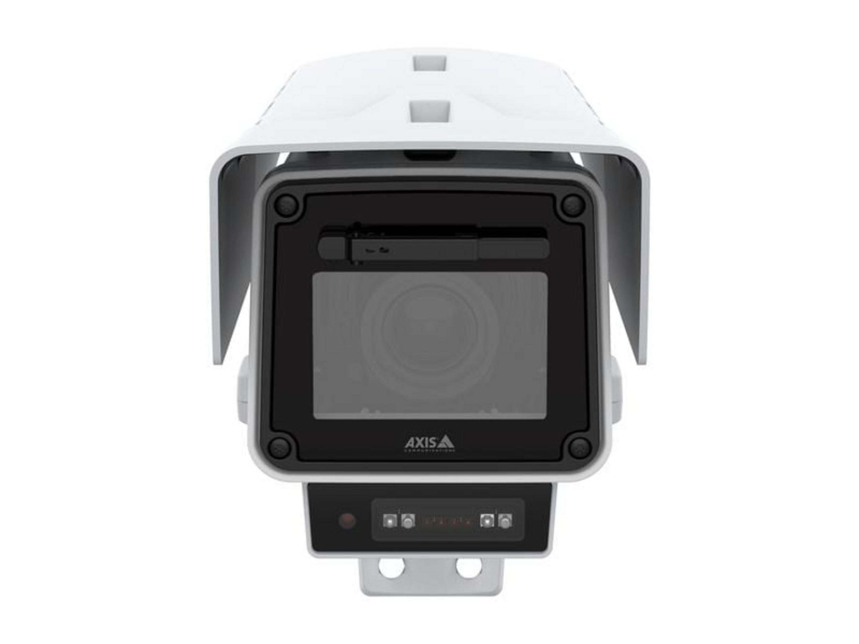 Biała kamera bezpieczeństwa z czarną obudową i obiektywem.