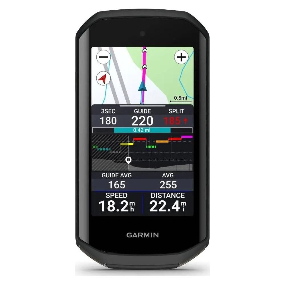 Garmin bisiklet bilgisayarı harita, hız ve mesafe verilerini gösterir.
