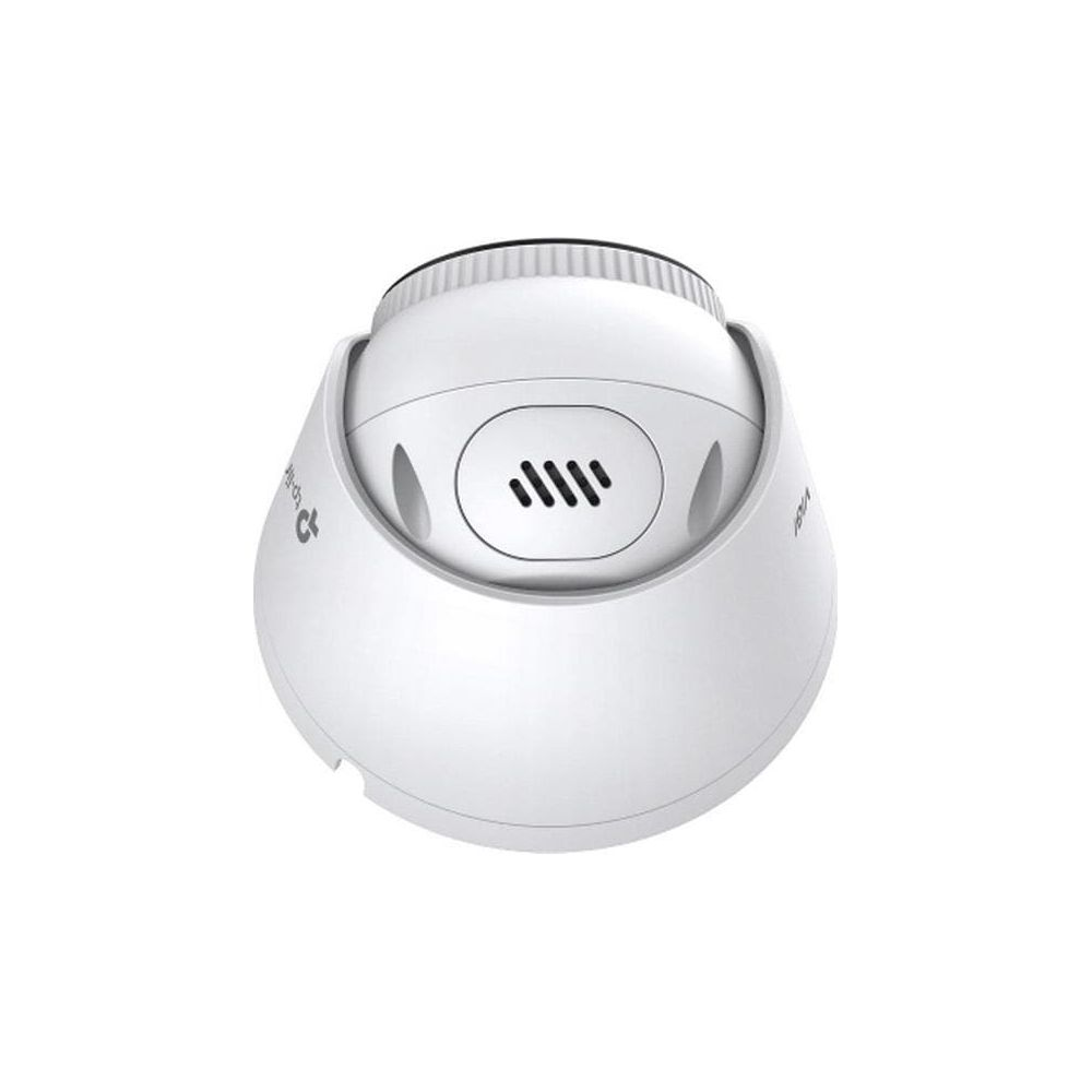 Biała kamera bezpieczeństwa z lamelkami z przodu.