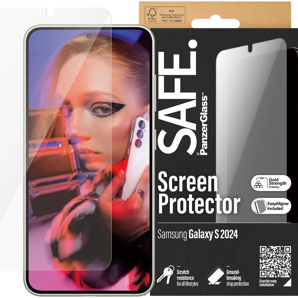 SAFE. Folia ochronna na ekran do Samsung Galaxy S 2024 z twarzą kobiety.