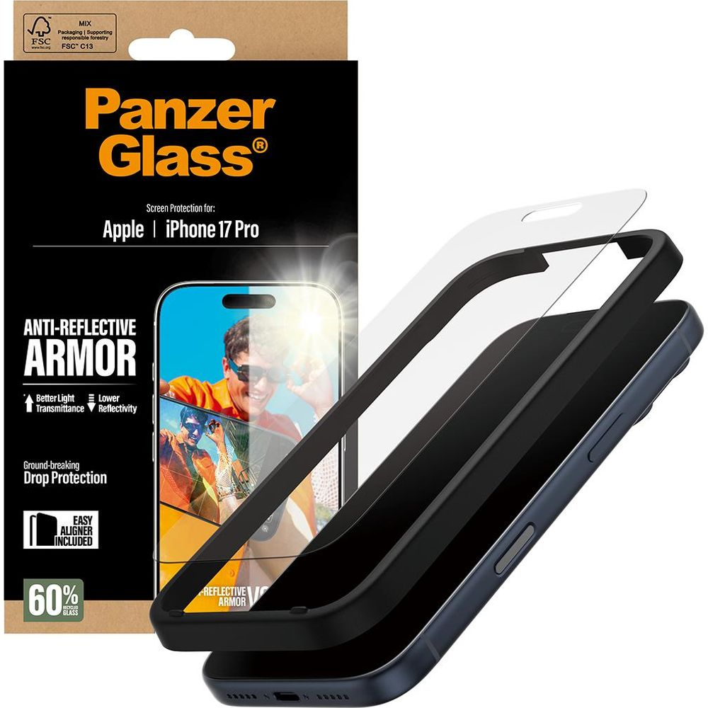 Apple iPhone 17 Pro için Panzer Glass ekran koruyucu, hizalayıcı ile.