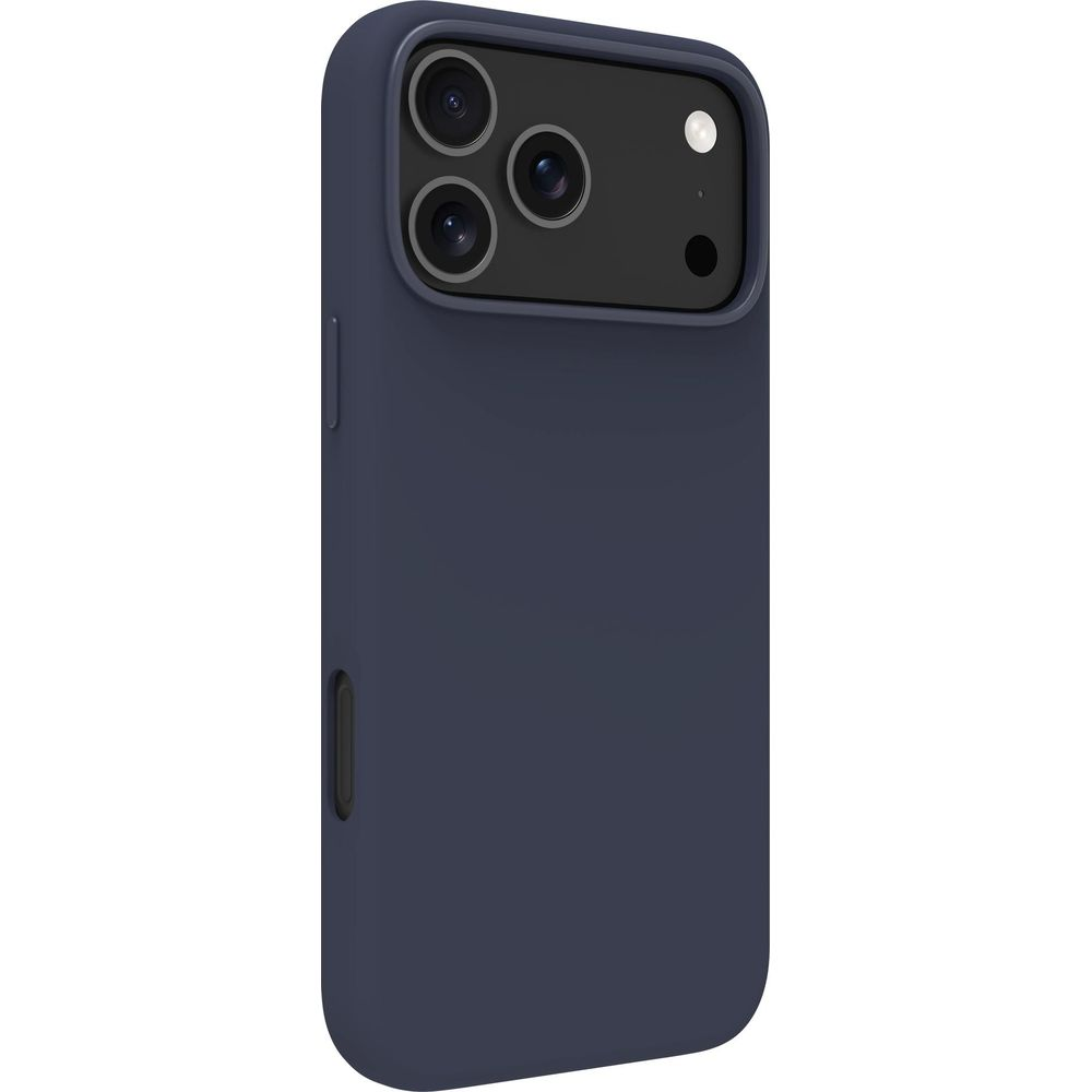 Custodia blu scuro per telefono con tre lenti e flash.