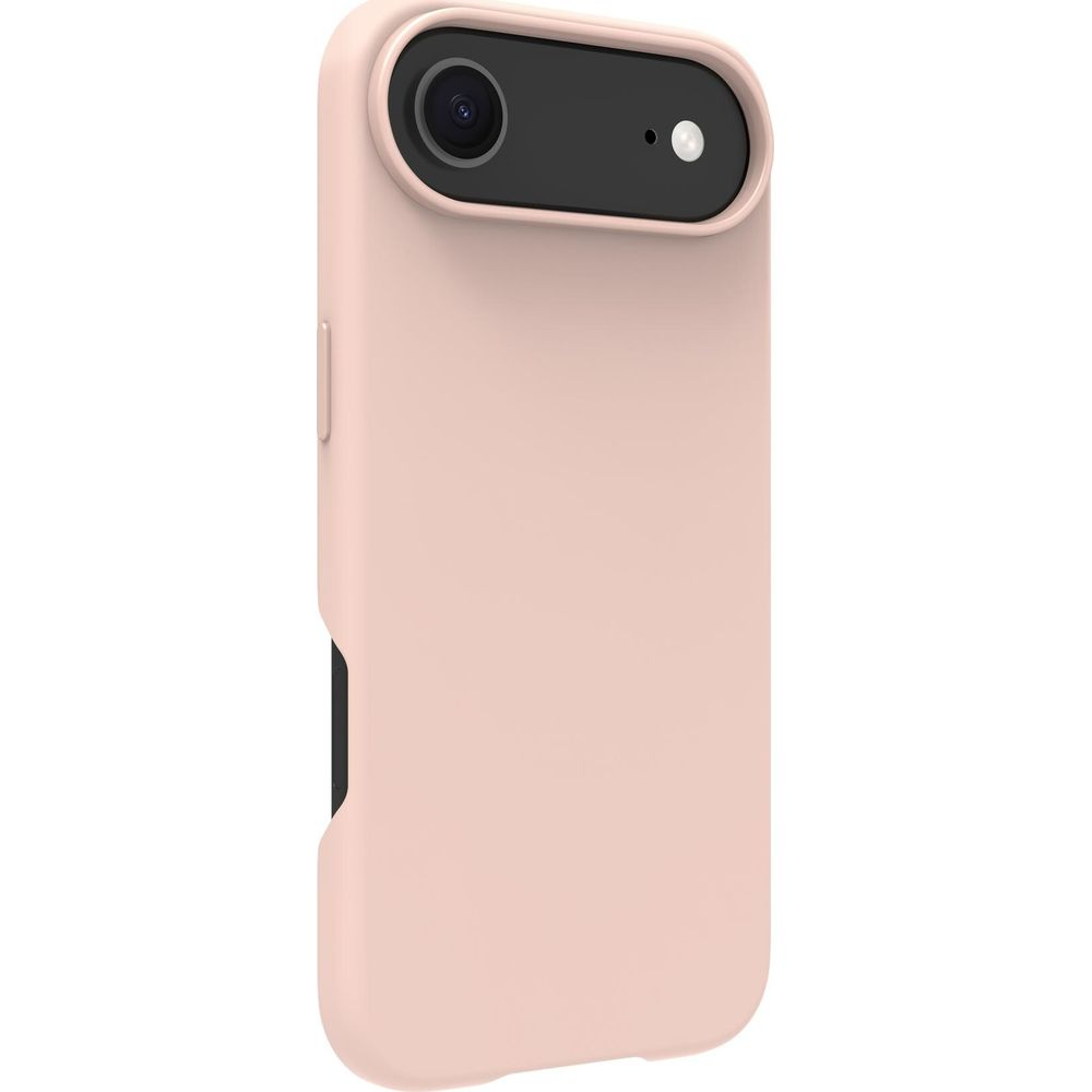Una custodia rosa per telefono con ritaglio fotocamera nero e flash.