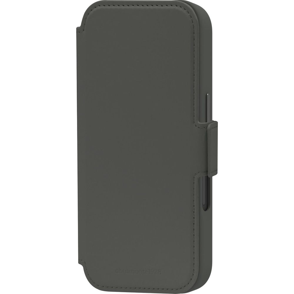 Una custodia per smartphone grigio scuro con bordi arrotondati, caratterizzata da un sottile 