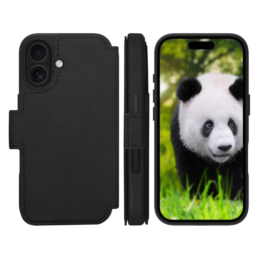 Custodia nera per telefono con display panda.