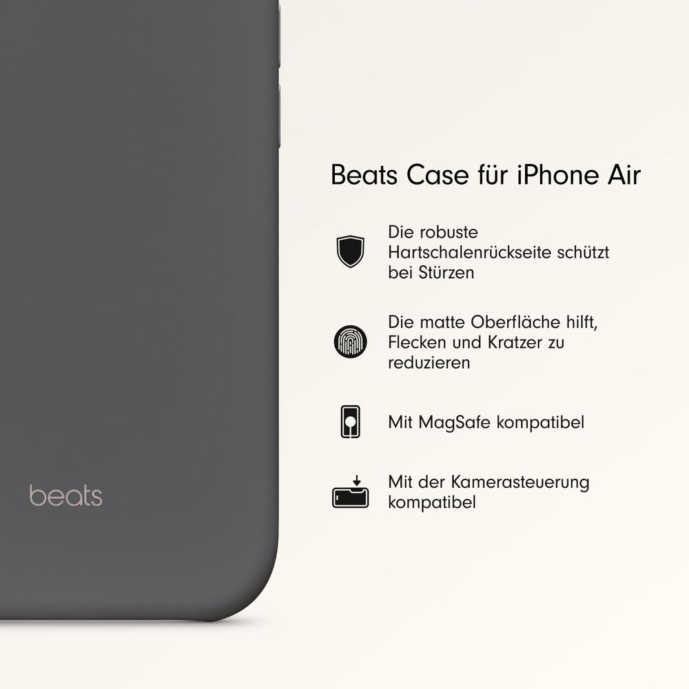 Funda Beats gris para iPhone Air con características protectoras y MagSafe.
