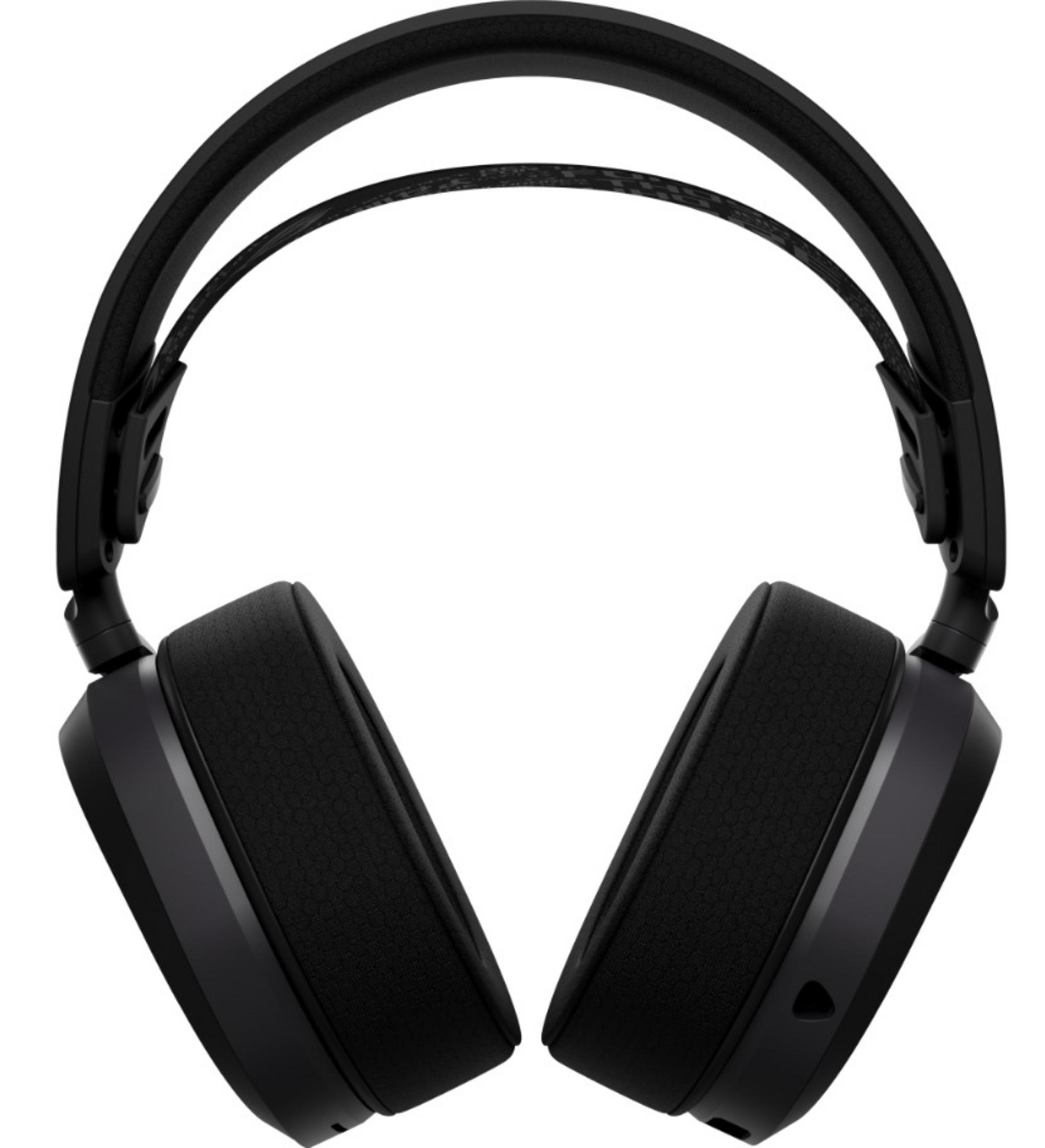 Czarne słuchawki z wyściełanymi nausznikami i regulowanym pałąkiem.