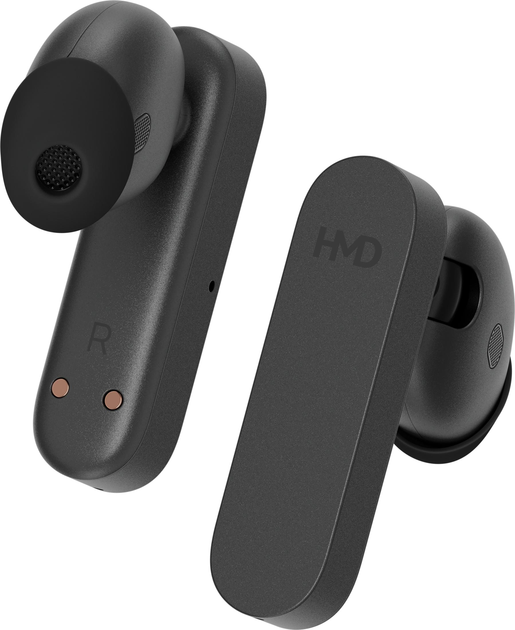 Due auricolari wireless neri, uno con un 