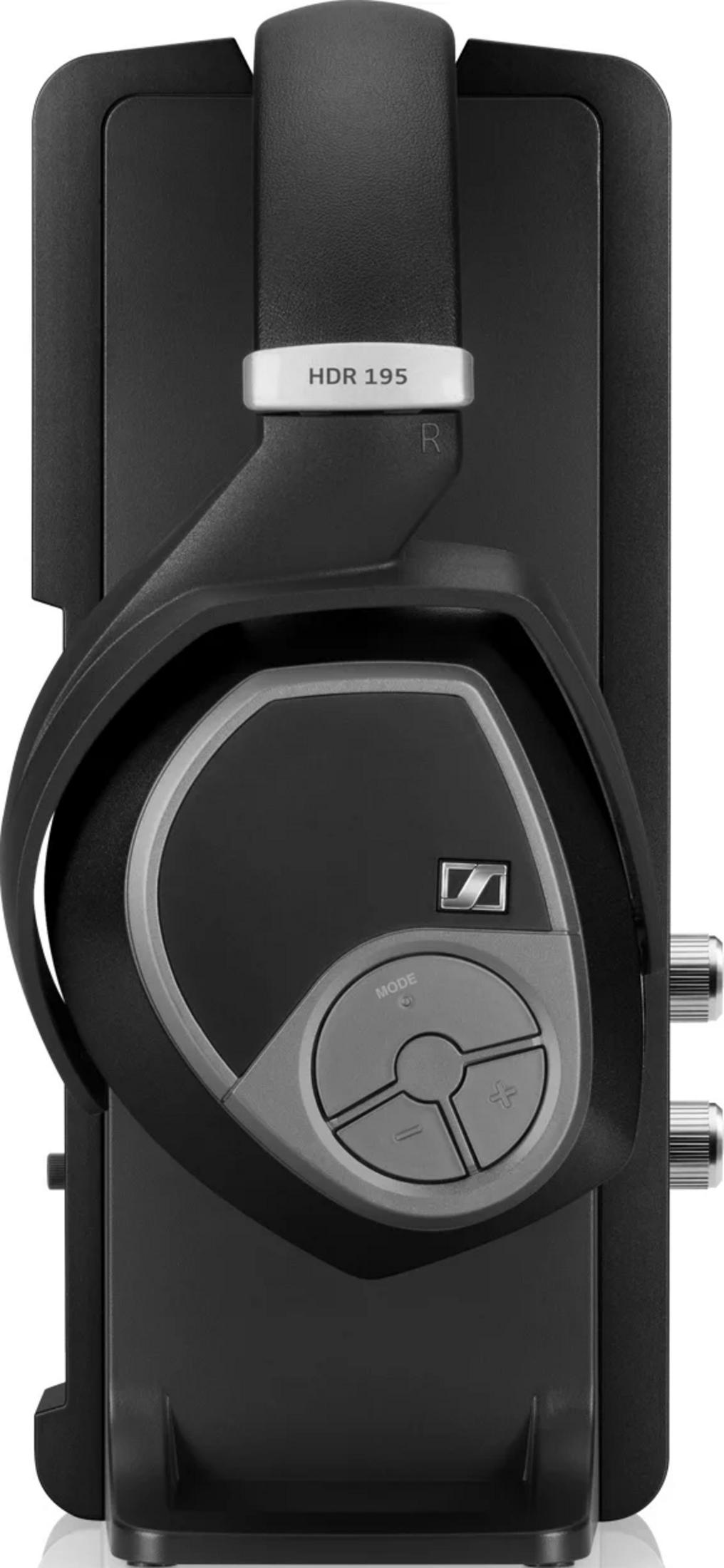 Auriculares negros con controles plateados y etiqueta 'HDR 195'.