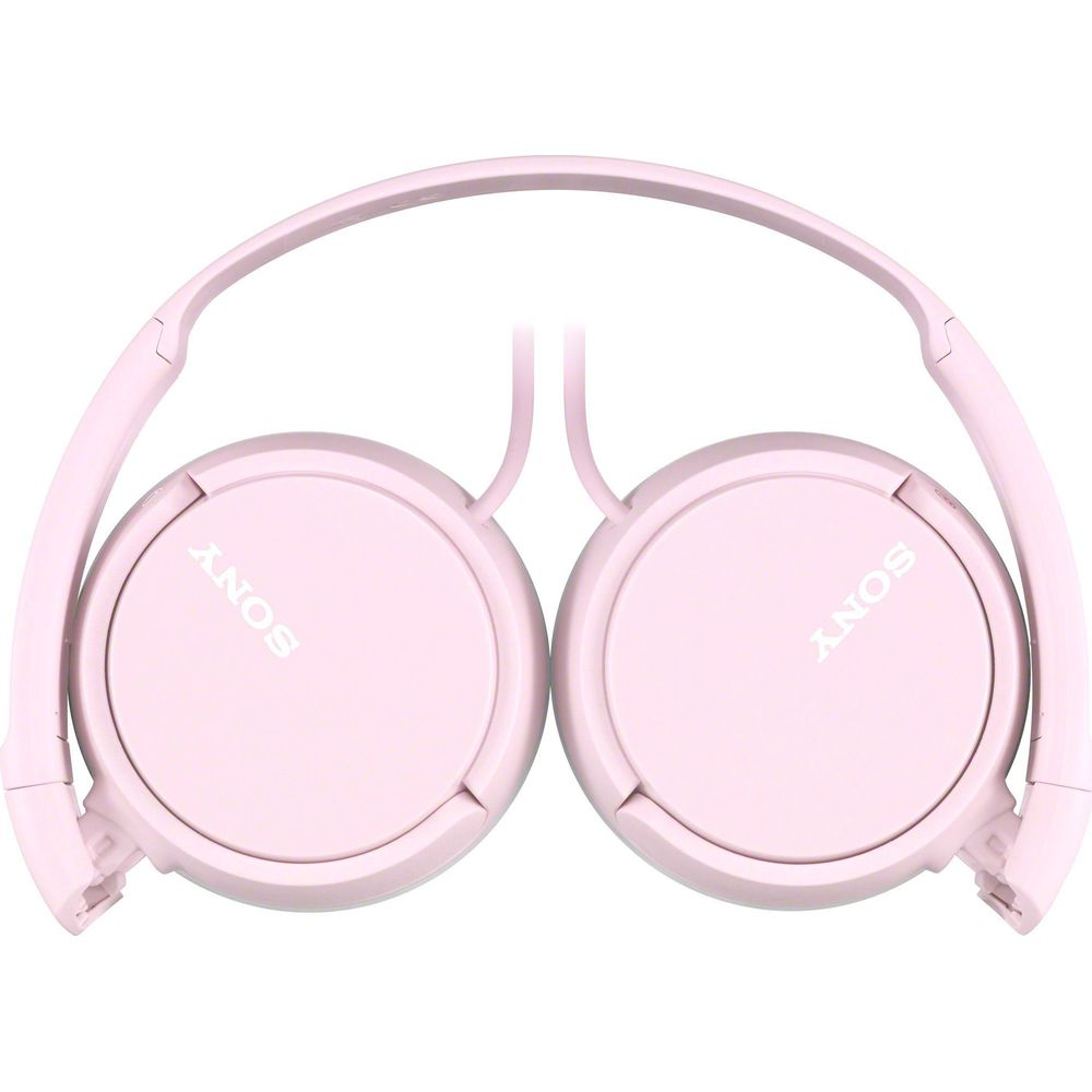 Casque Sony rose avec arceau, plié.