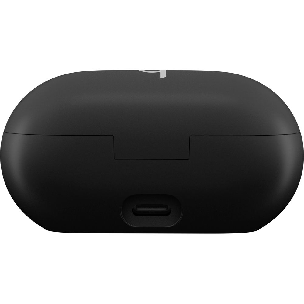 Czarne etui ładujące do słuchawek z portem USB-C i logo na górze.