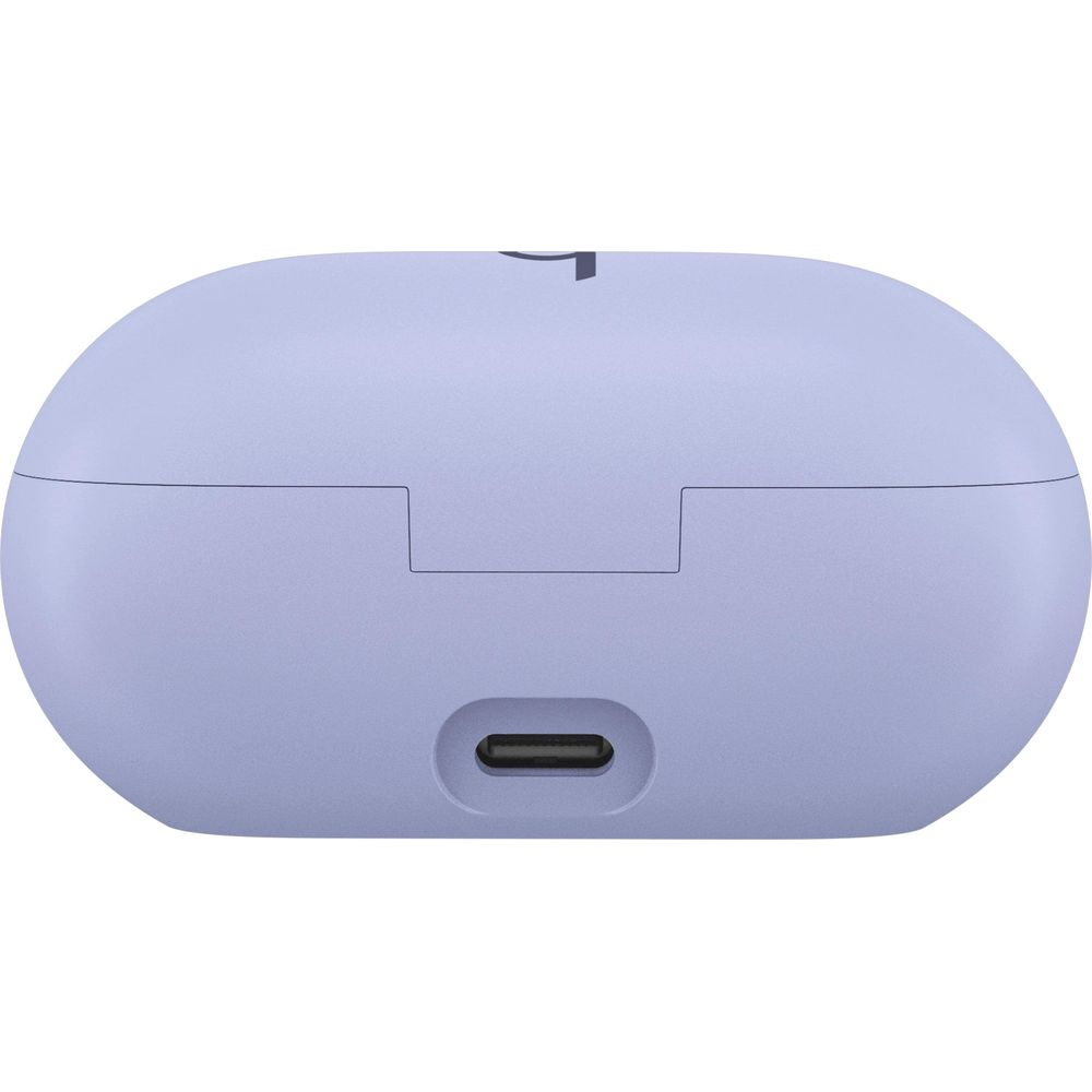 Zamknięte, lawendowe etui ładujące do bezprzewodowych słuchawek z portem USB-C.