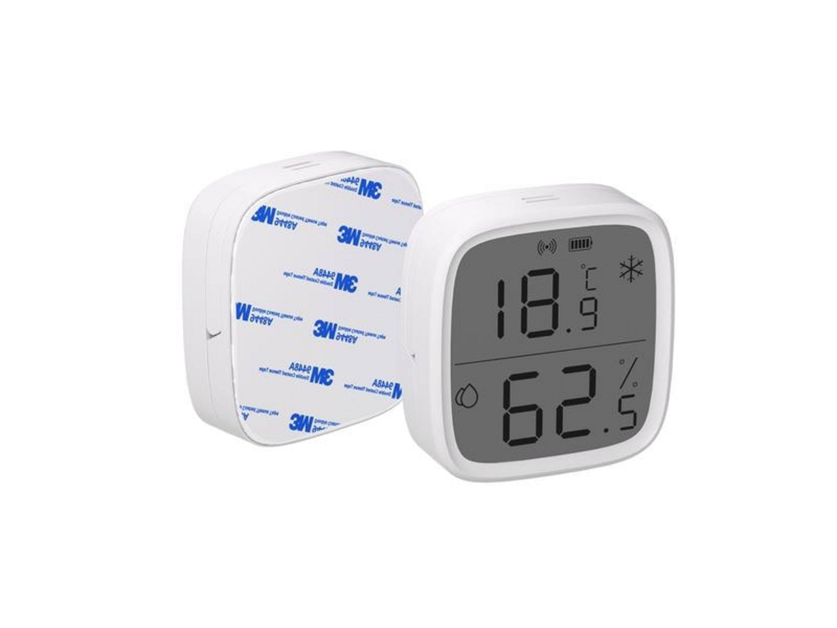 Biały termometr cyfrowy pokazuje 18.9°C i 62.5% wilgotności.