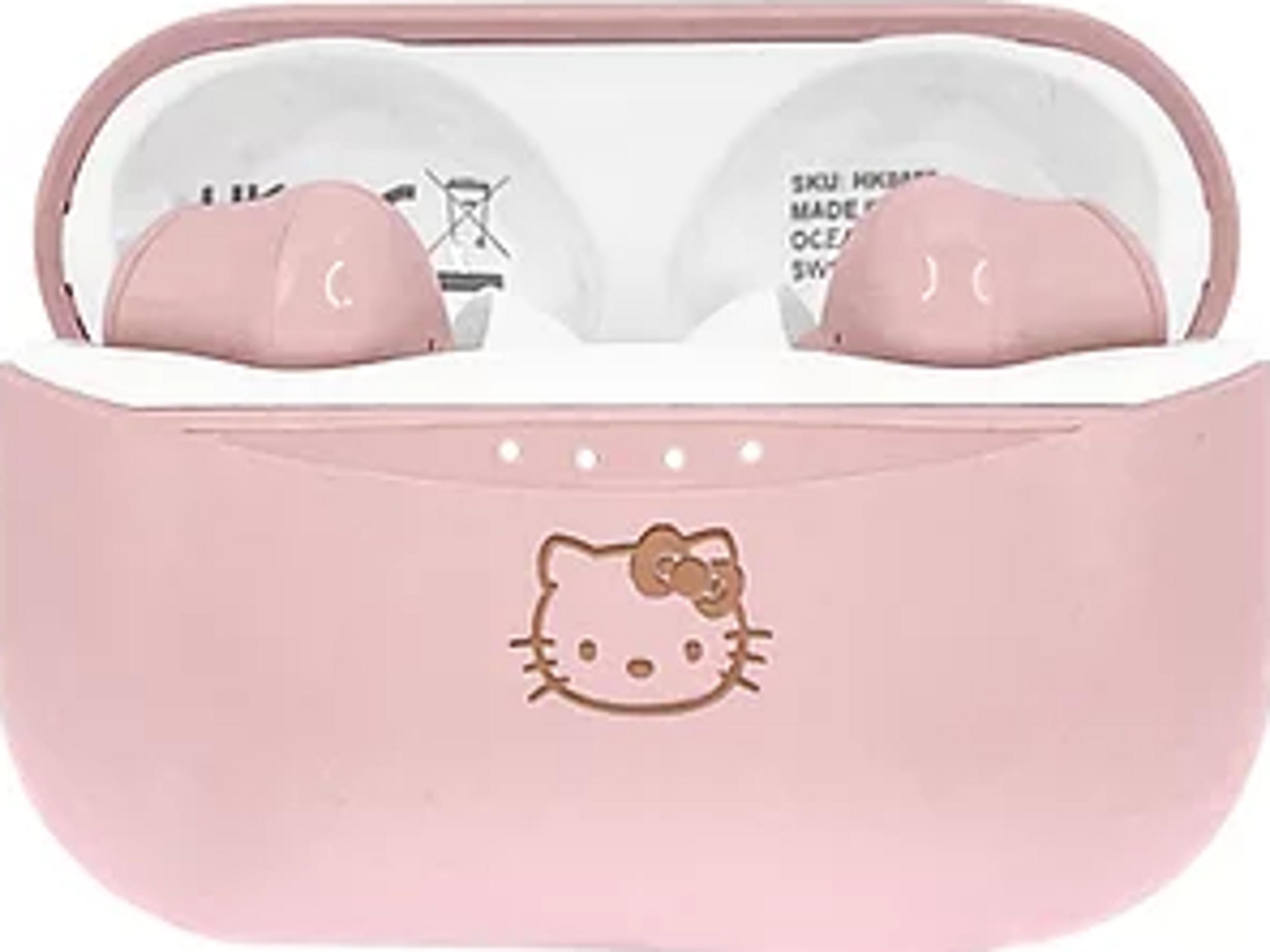 Różowe etui ładujące Hello Kitty do słuchawek z czterema diodami.
