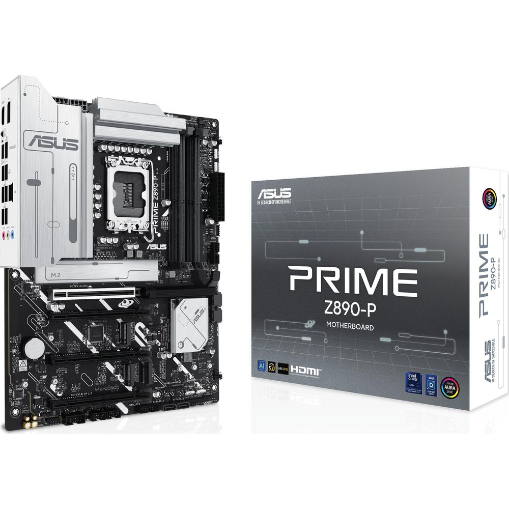 Płyta główna ASUS Prime Z690-P i jej pudełko na białym tle.