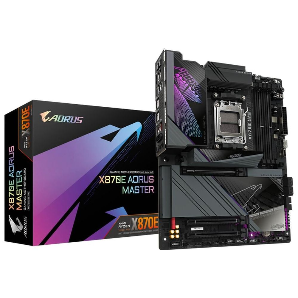 Płyta główna AORUS X870E AORUS MASTER i jej pudełko.