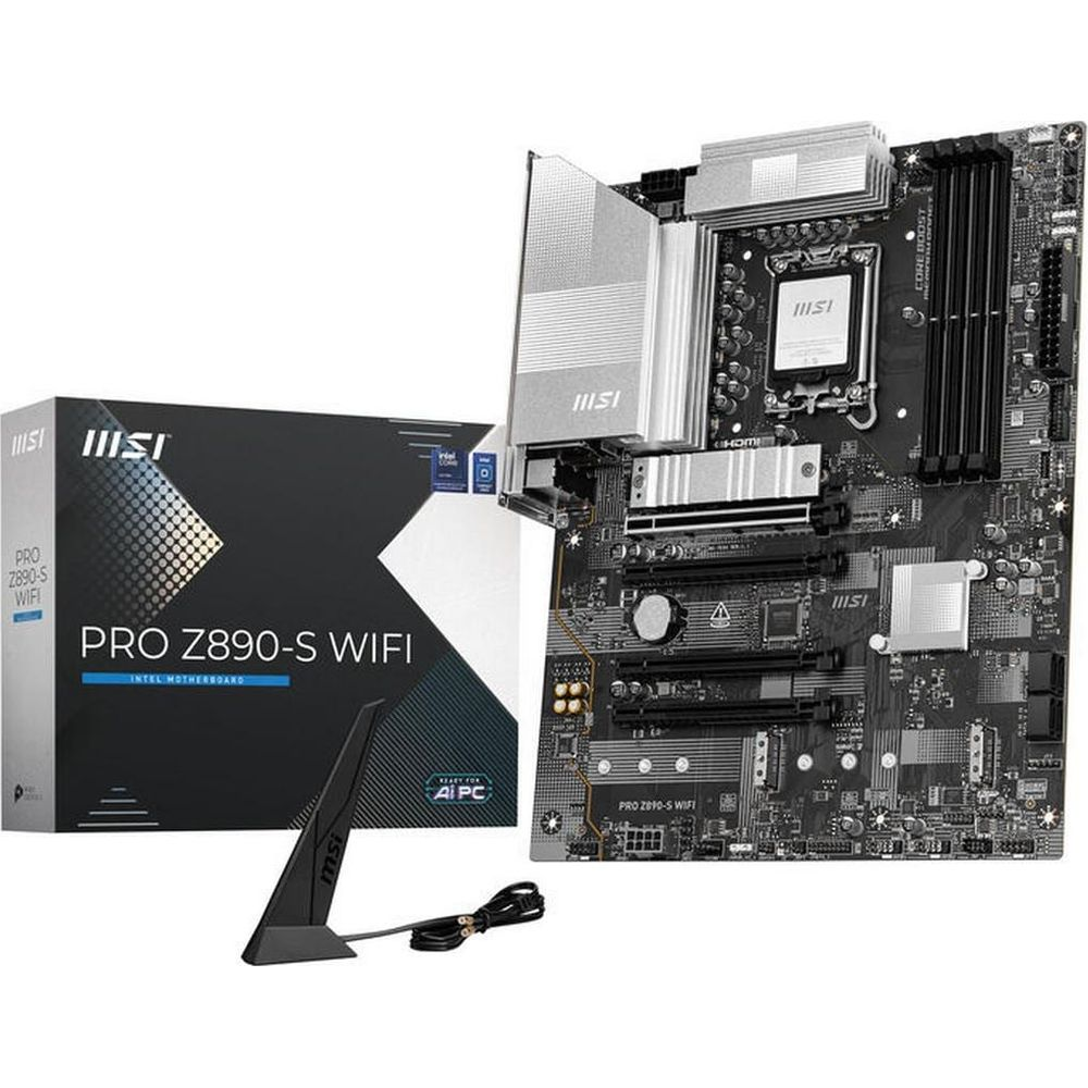 Płyta główna MSI PRO Z890-S WIFI z pudełkiem i anteną.