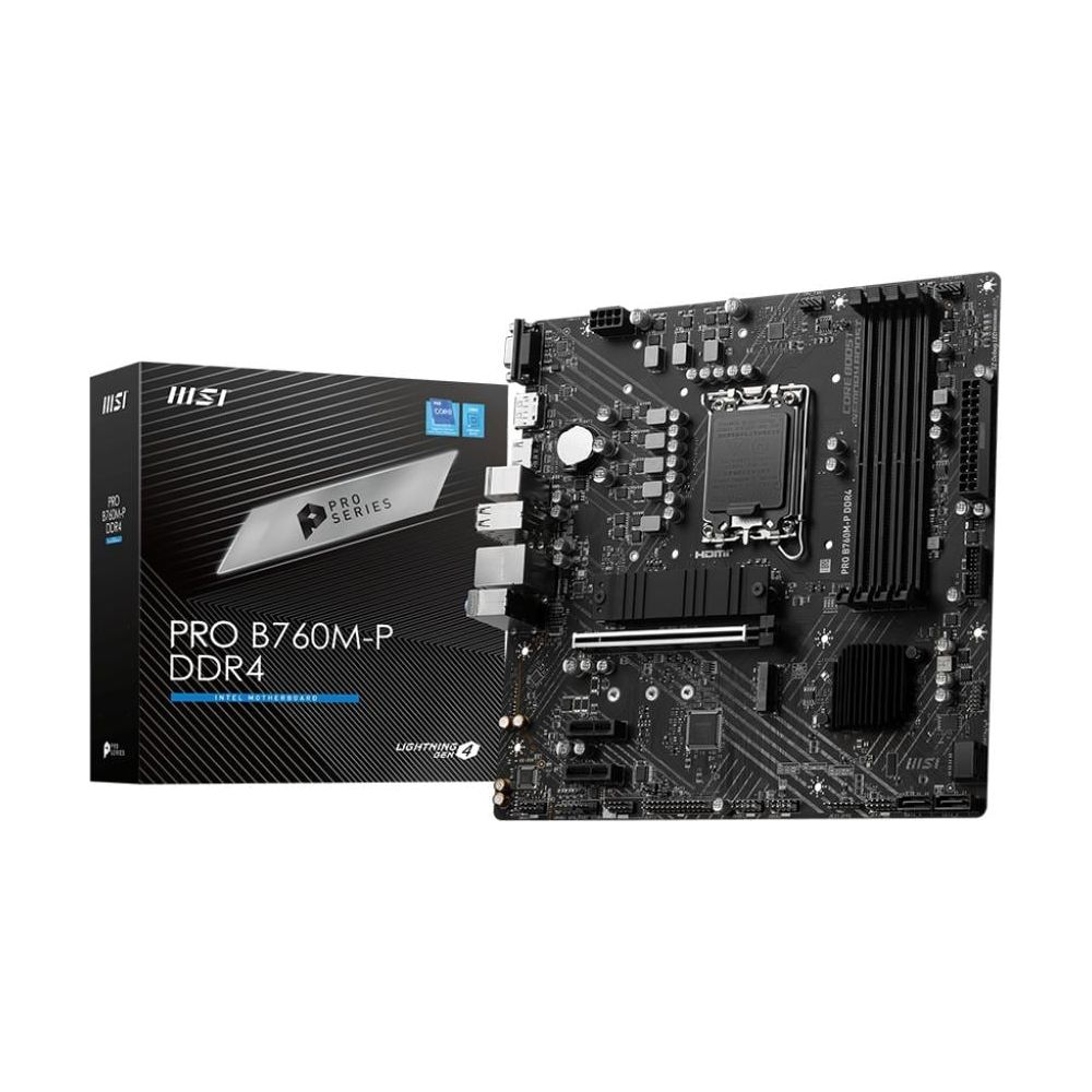 Płyta główna MSI PRO B760M-P DDR4 i jej pudełko.
