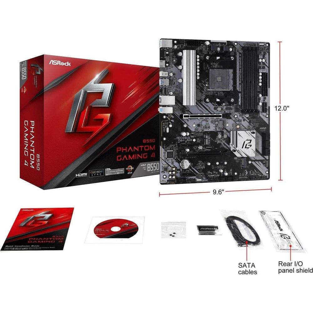 Płyta główna ASRock B550 Phantom Gaming 4 z akcesoriami, 9.6x12.0 cala.