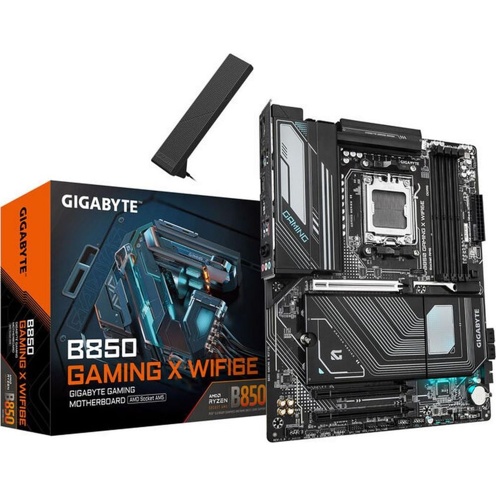 Płyta główna Gigabyte B850 Gaming X WiFi6 z pudełkiem i anteną WiFi.