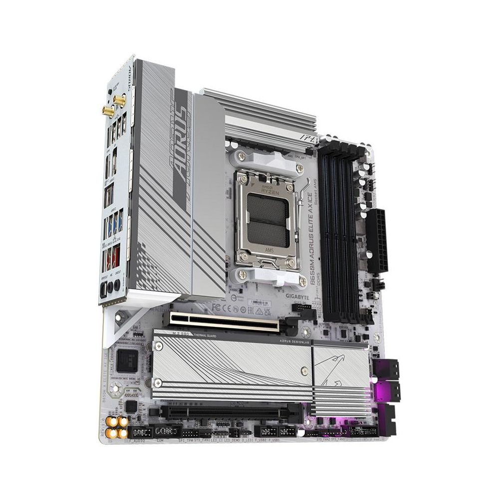 Nowoczesna płyta główna z srebrnymi radiatorami i logo AORUS.