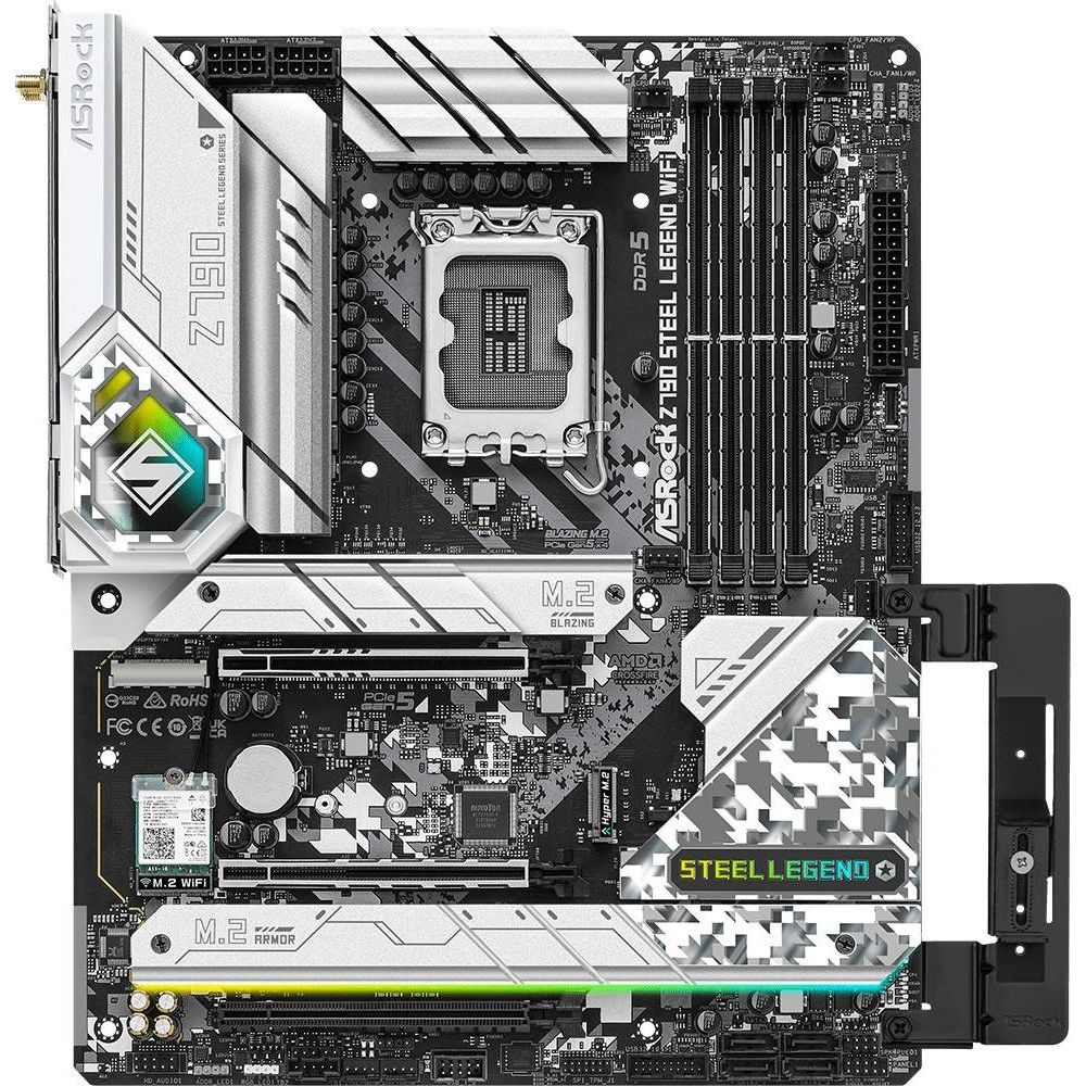 Płyta główna ASRock Z790 Steel Legend WiFi z gniazdem CPU, slotami DDR5 i M.2.