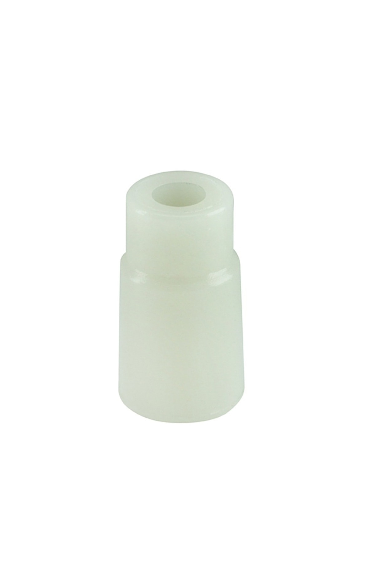 Üstünde delik olan beyaz, silindirik plastik tapa.