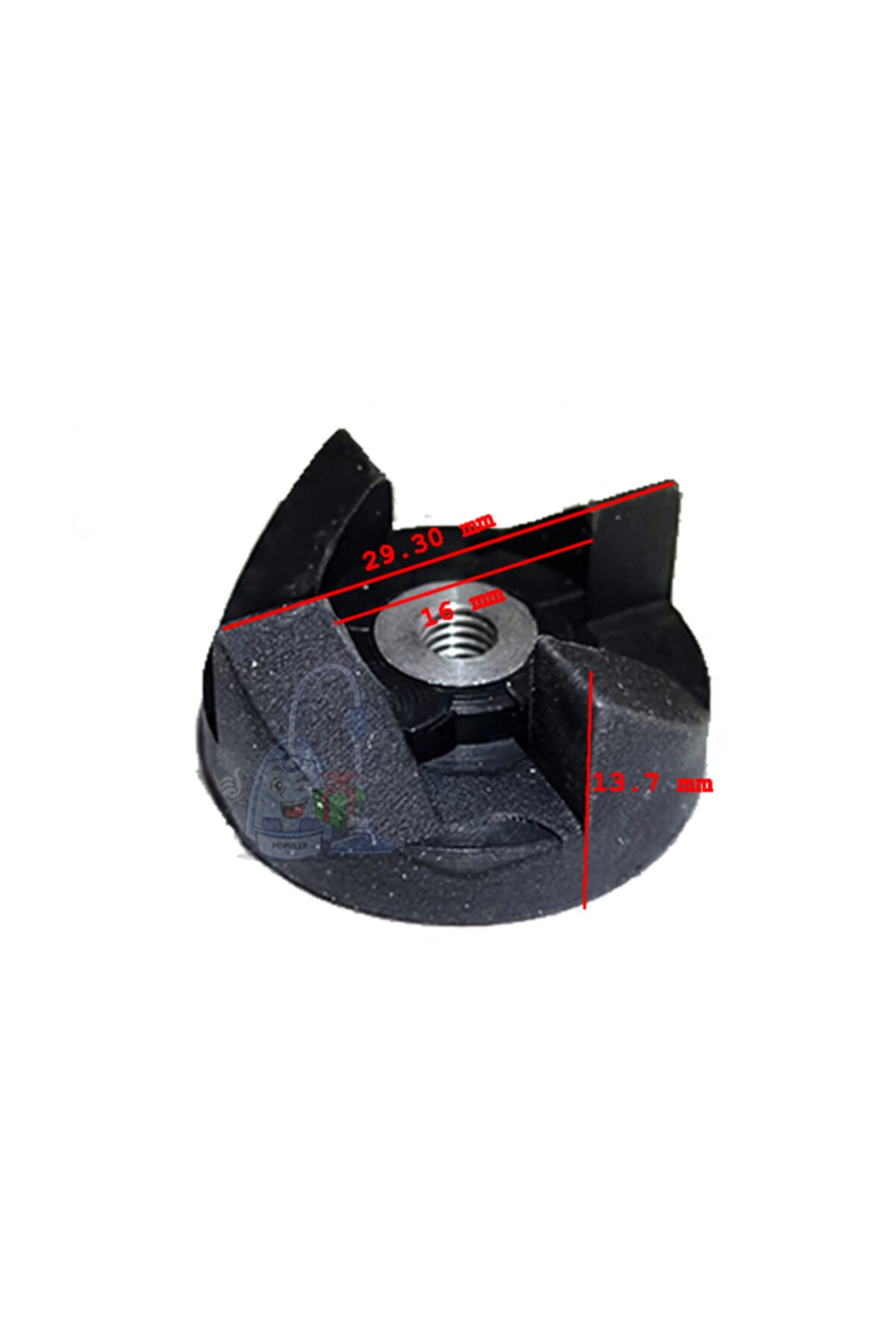 29,30 mm ve 13,7 mm boyutlarında siyah yedek parça.