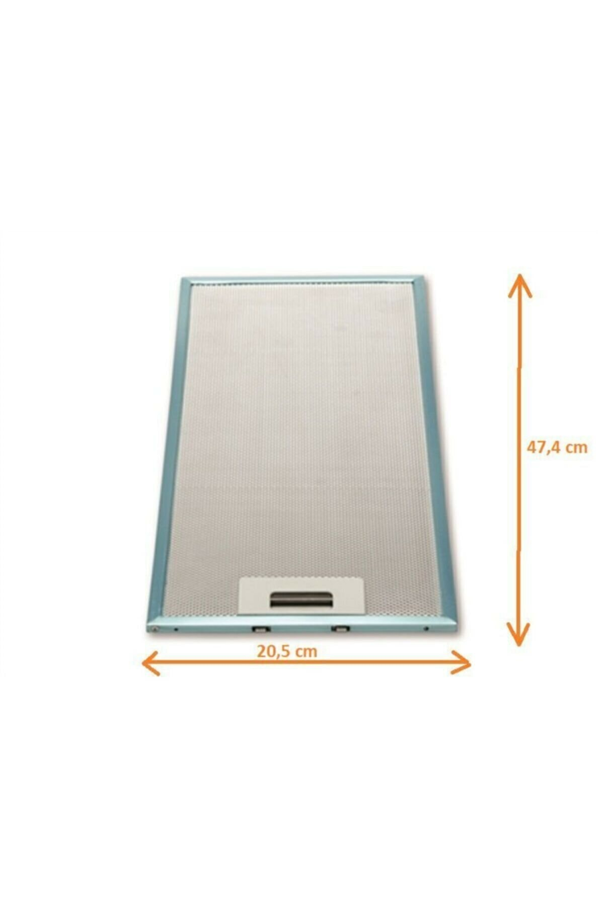 20,5 cm x 47,4 cm boyutlarında bir davlumbaz filtresi.