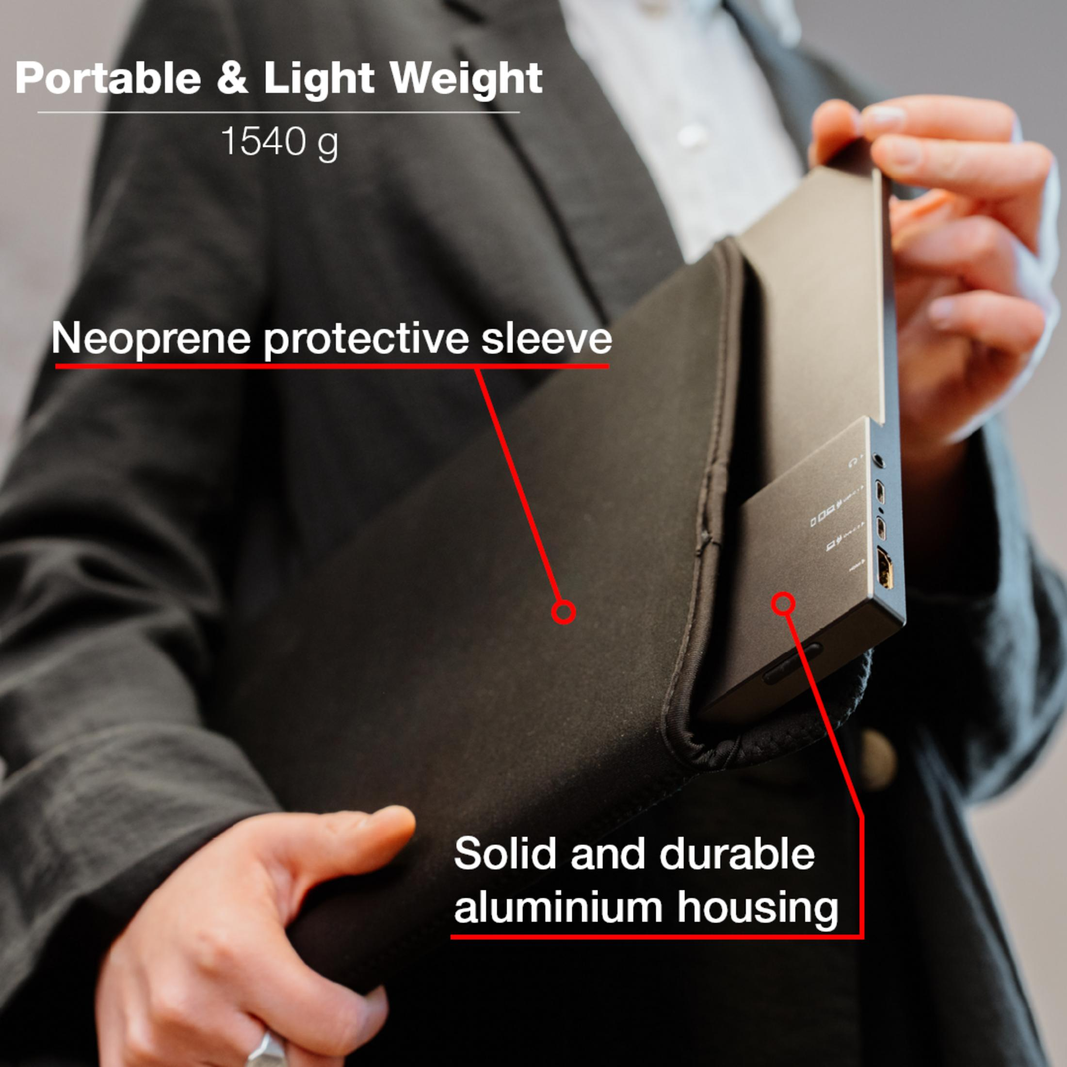 Przenośna i lekka aluminiowa obudowa z rękawem neoprenowym, 1540 g.