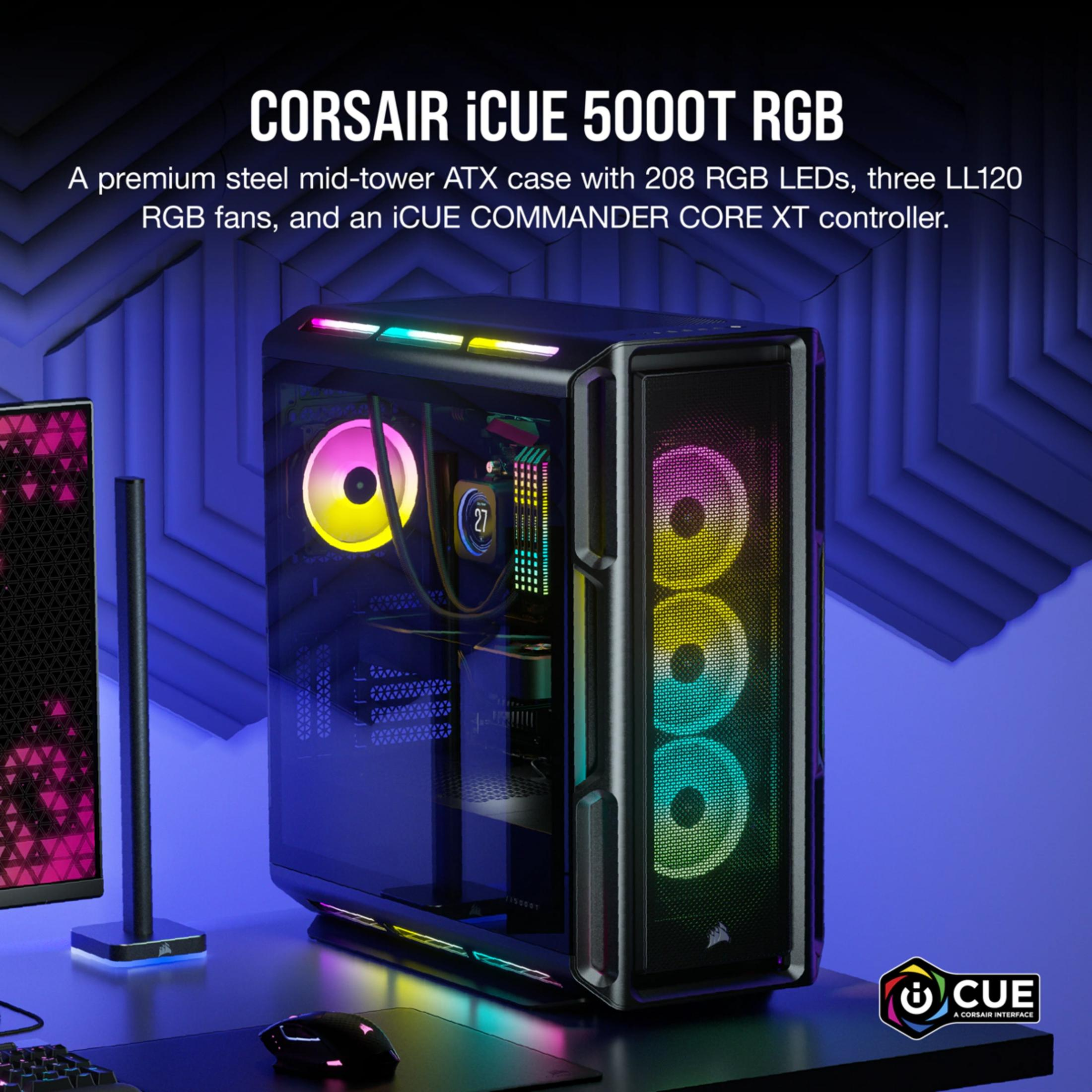 A silver ATX mid-tower PC with RGB fans and lighting.