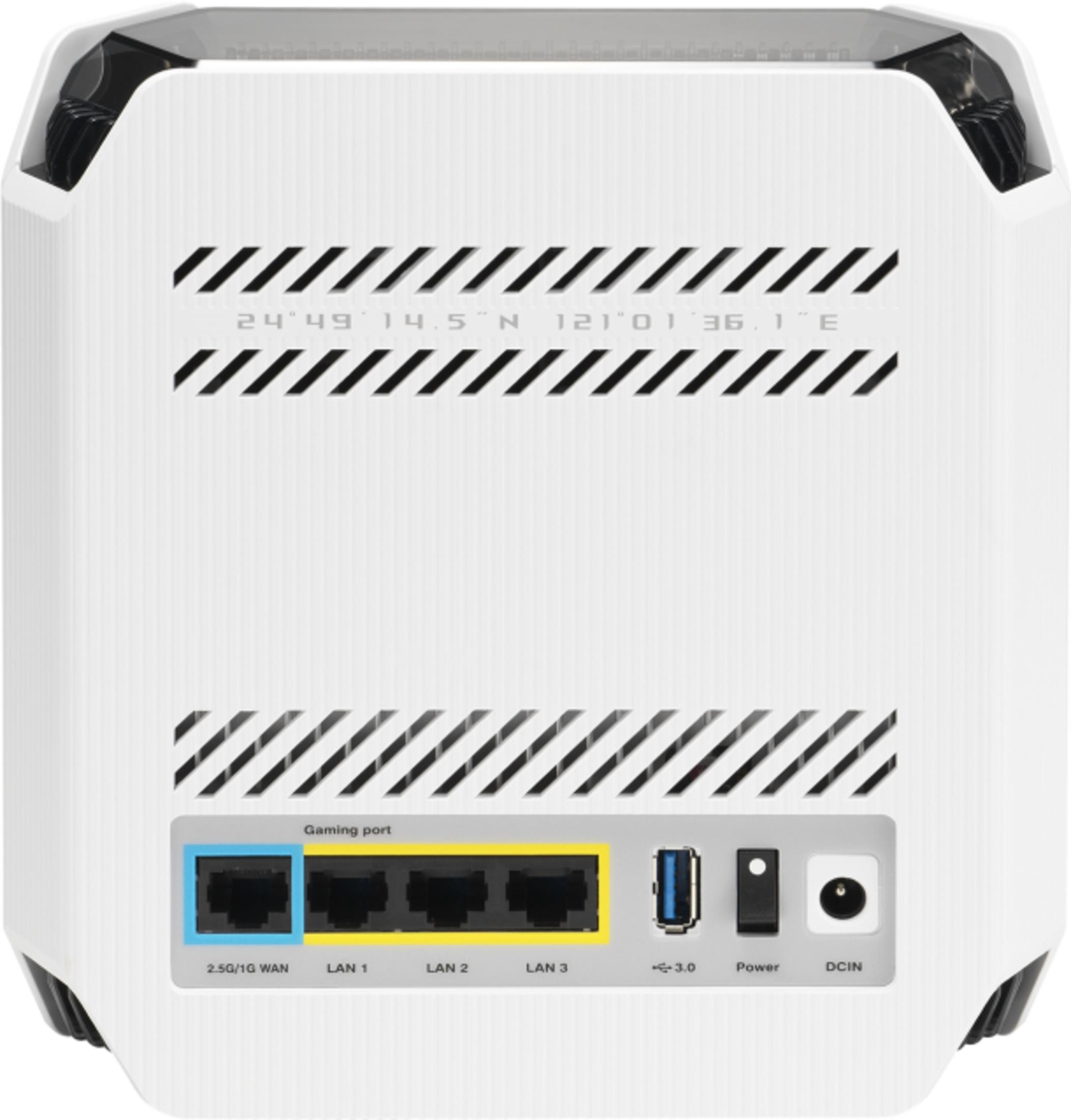 Weiße Router-Rückseite mit Ports: WAN, LAN 1-3, USB 3.0, Power-Schalter, DCIN.