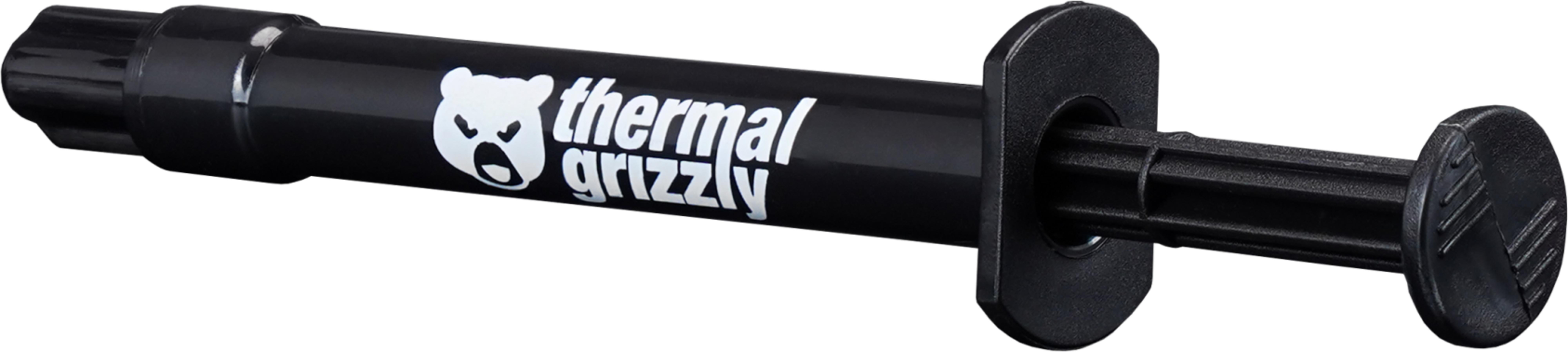 Schwarze Spritze mit weißem Bärengesicht und "thermal grizzly" Aufschrift.