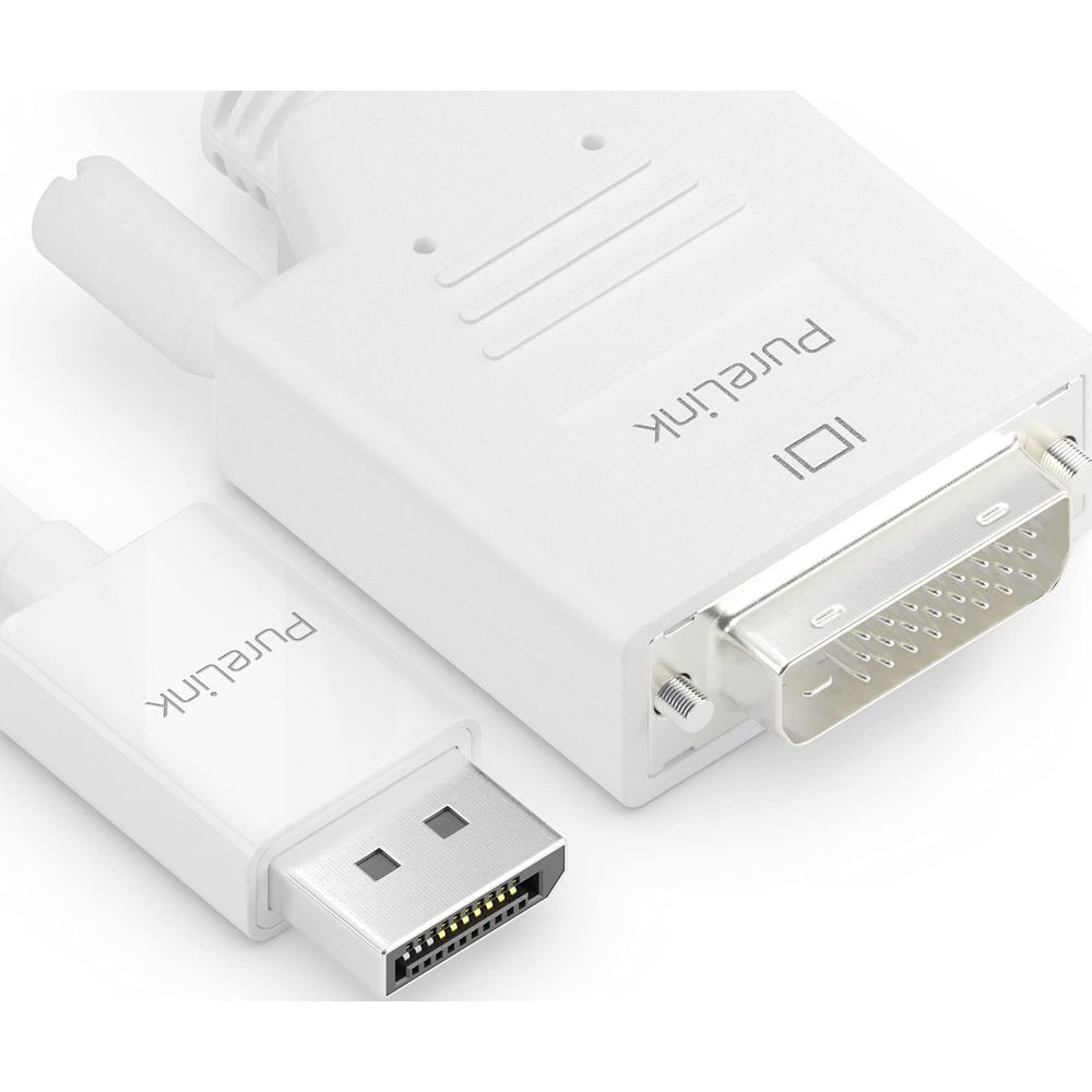 Adaptateur blanc DisplayPort vers DVI avec logo PureLink.