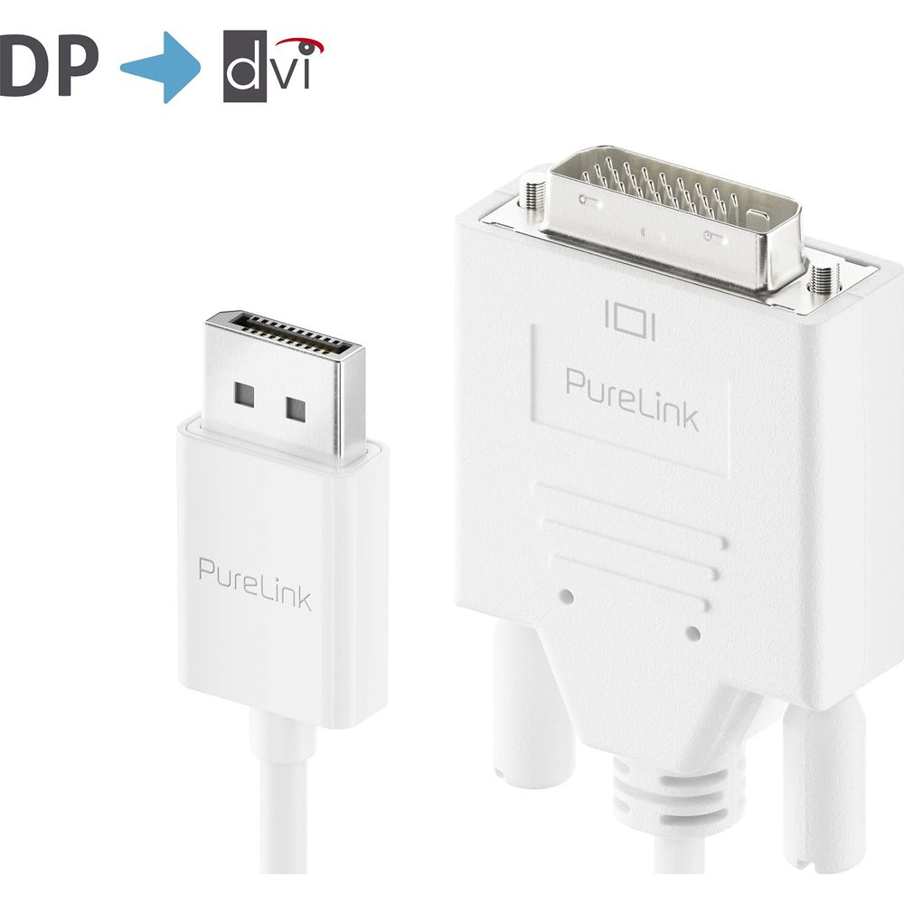 Un adaptateur blanc DisplayPort vers DVI de PureLink.