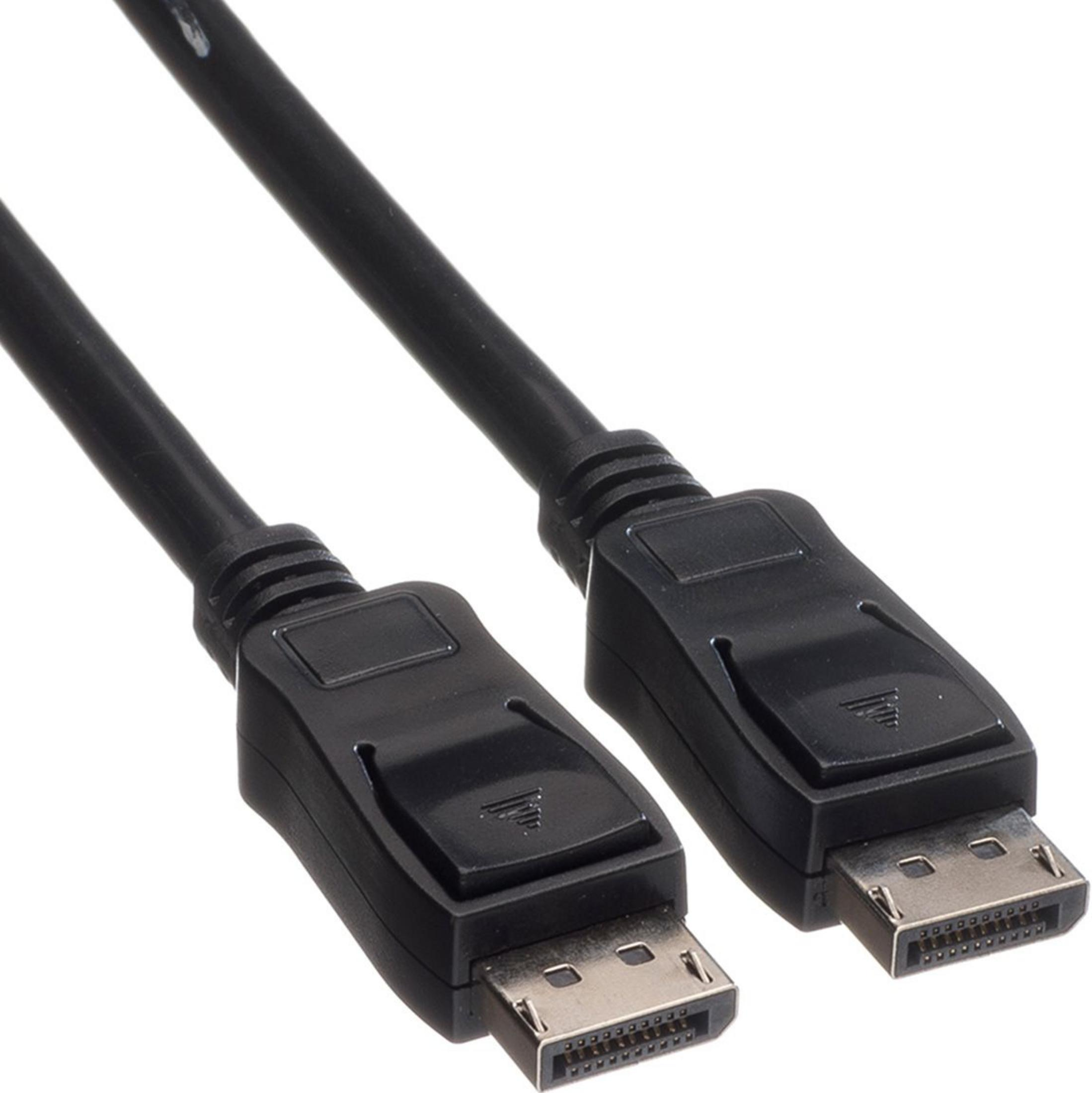 Twee zwarte DisplayPort kabels met connectoren, op witte achtergrond.