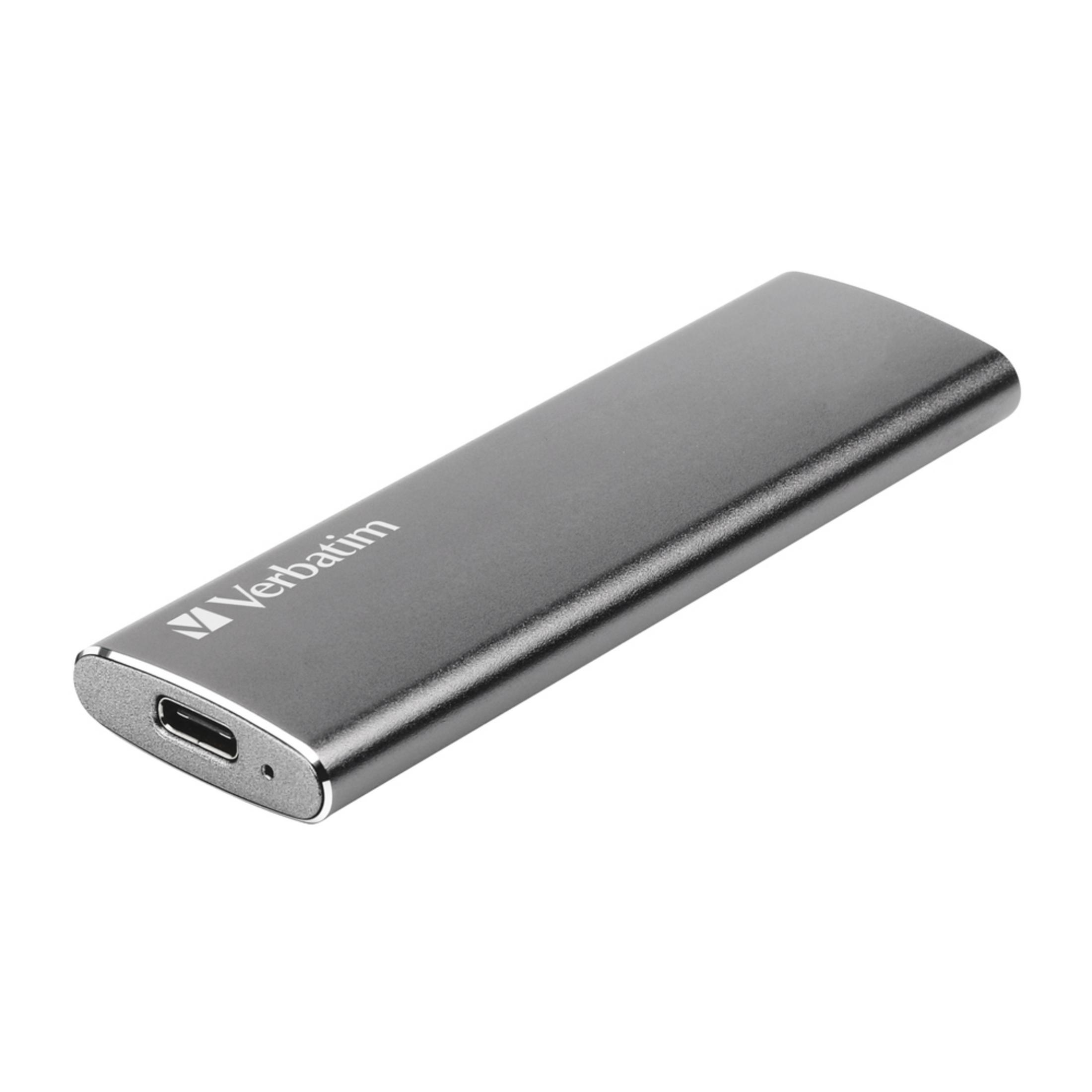 Szary zewnętrzny dysk SSD Verbatim z portem USB-C.