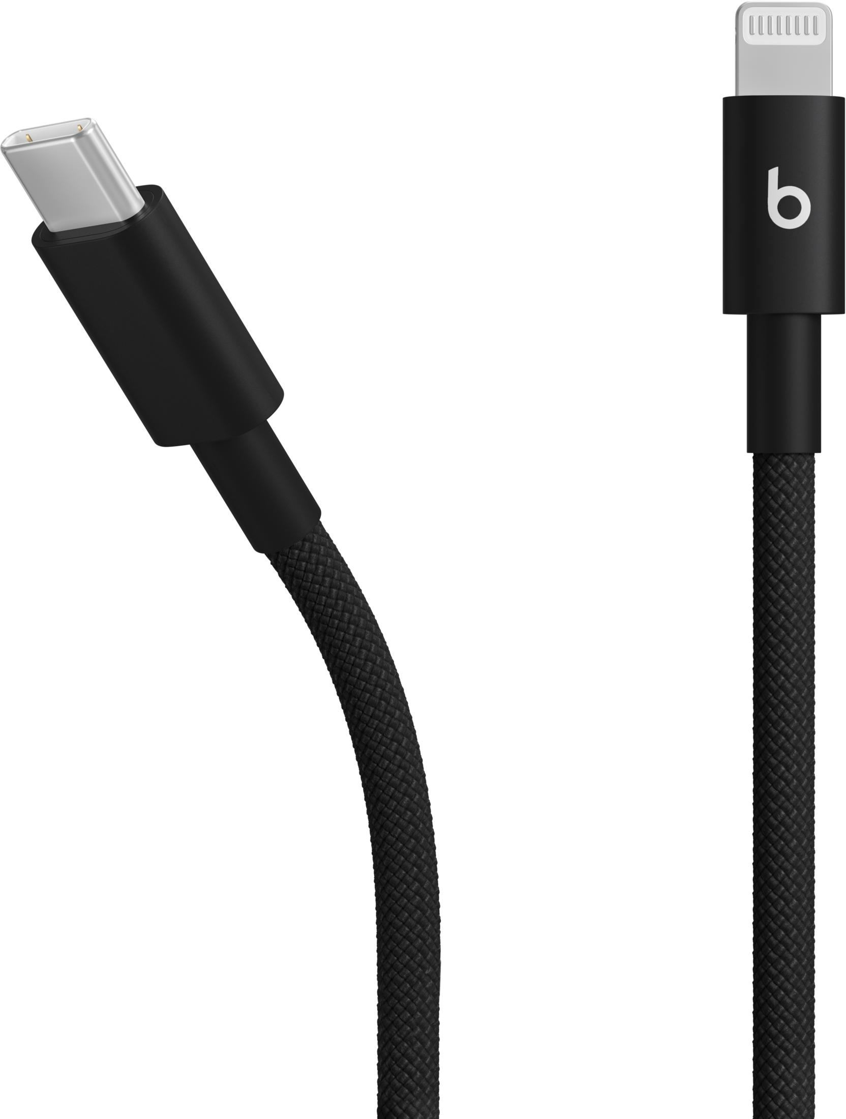 Czarny kabel USB-C na Lightning z tkanym oplotem.