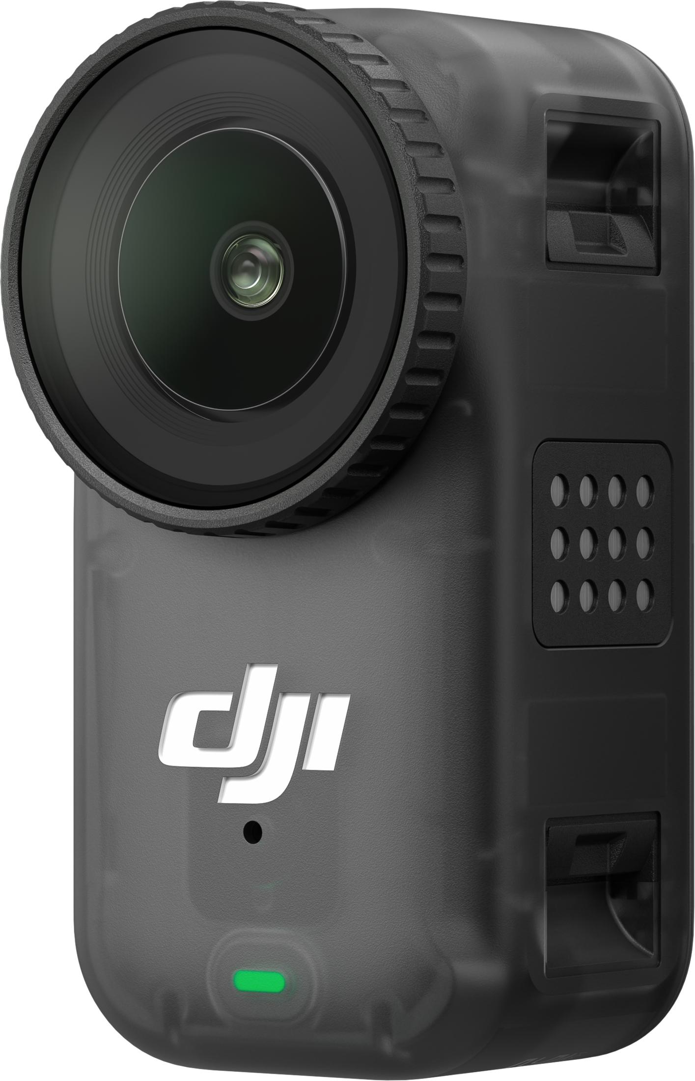 Schwarze Action-Kamera mit DJI-Logo und grüner LED.
