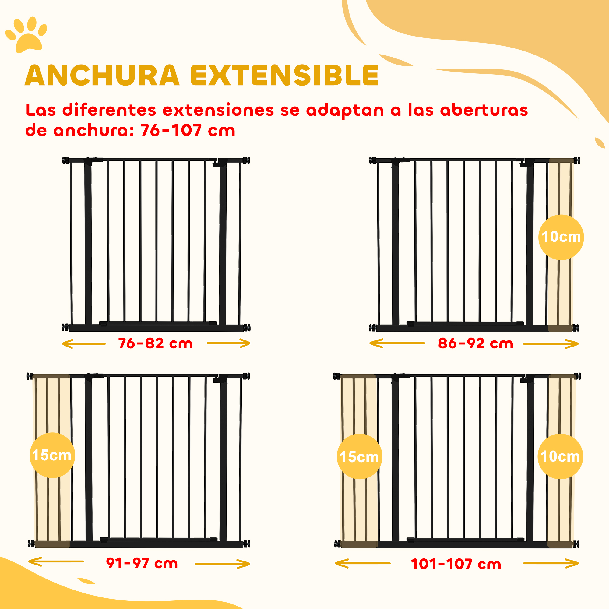 Una puerta muestra varias anchuras de 76-107 cm.