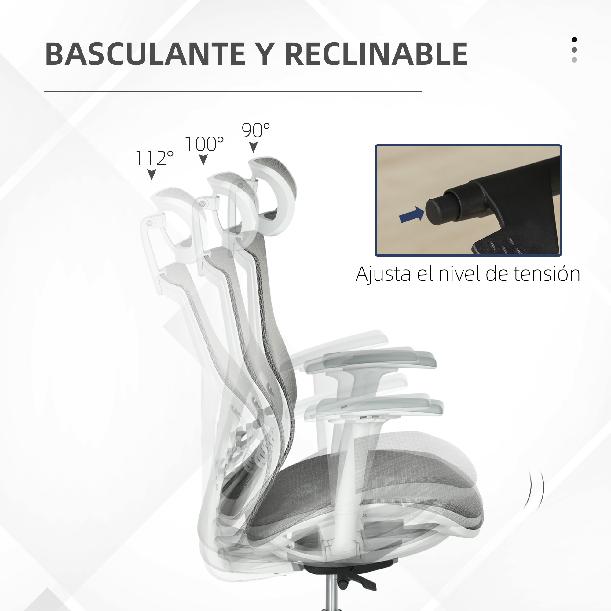 Una silla de oficina que muestra funciones de inclinación y reclinación.