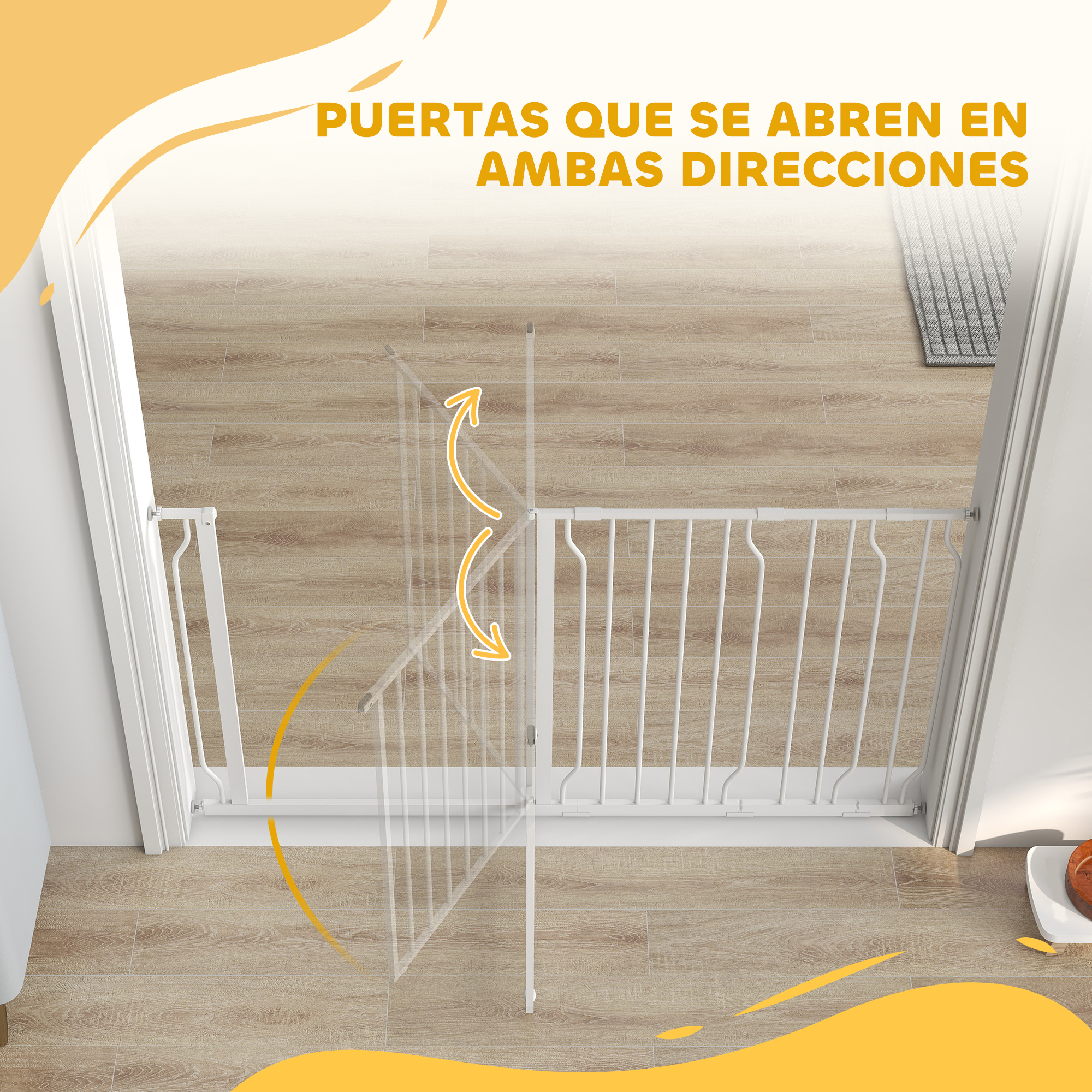Una barrera de seguridad blanca de metal se abre en ambas direcciones.