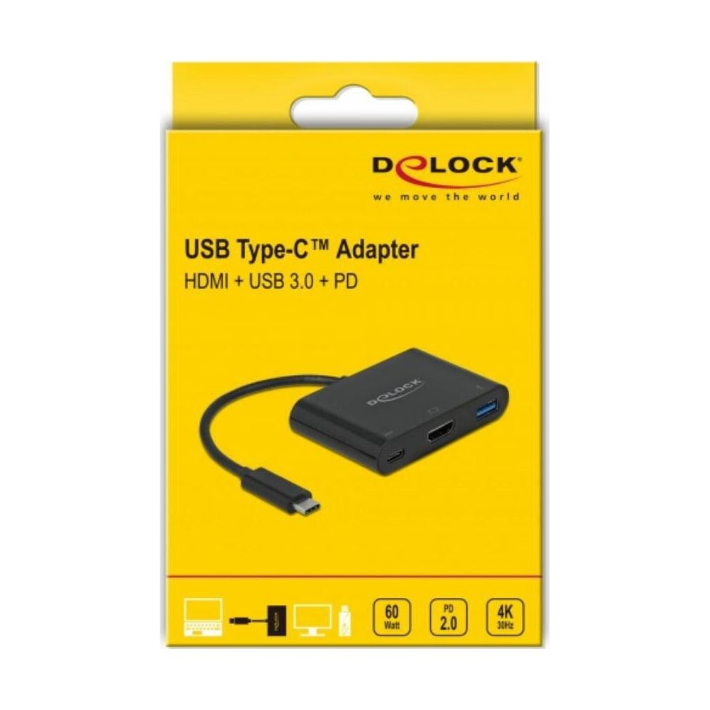 Adattatore Delock USB-C con HDMI, USB 3.0 e PD.