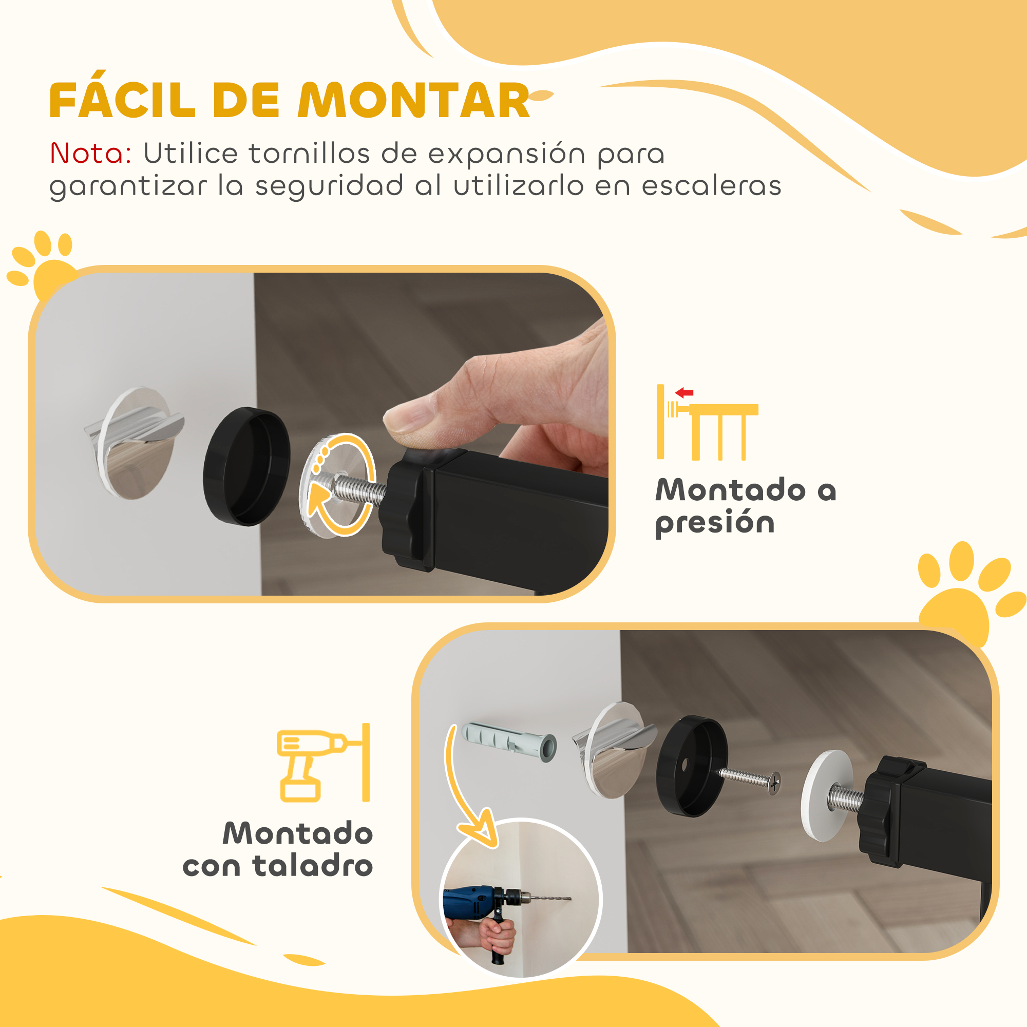 Instrucciones de montaje a presión y con taladro.