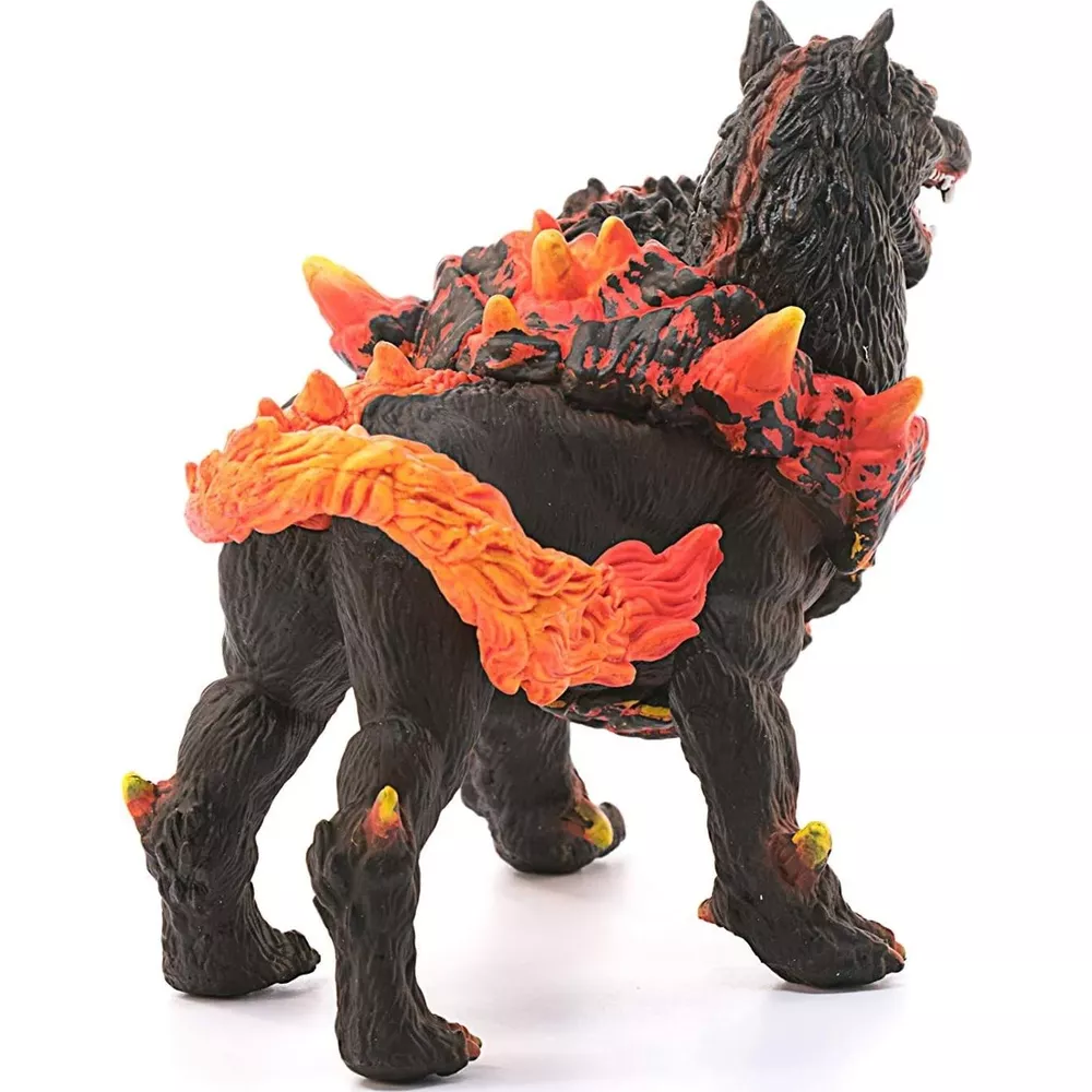 Ein schwarzer, hundeartiger Dämon mit feurigen roten und orangen Elementen.