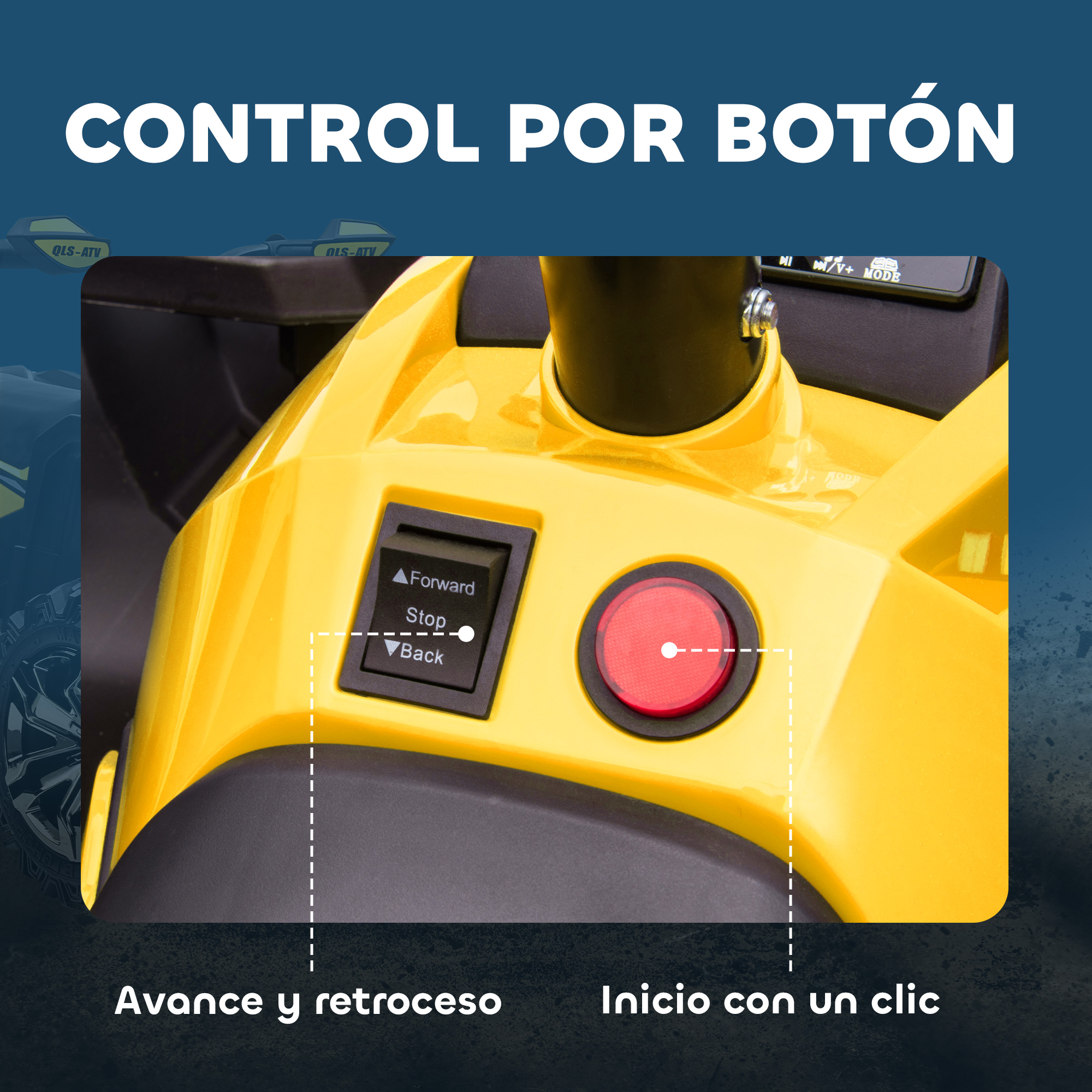 Panel de control de coche de juguete amarillo con interruptor Fwd/Stop/Back.