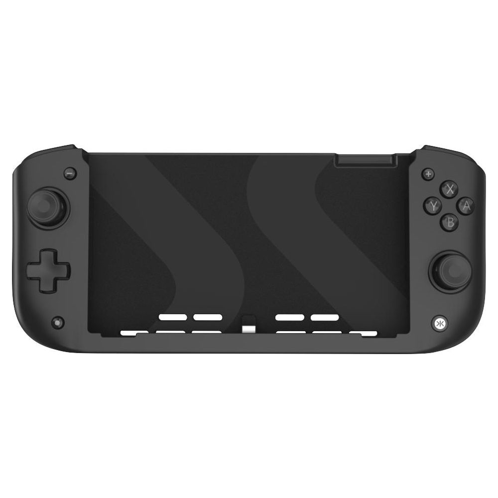Schwarzer Gaming-Konsolengriff mit Knöpfen und Joystick.