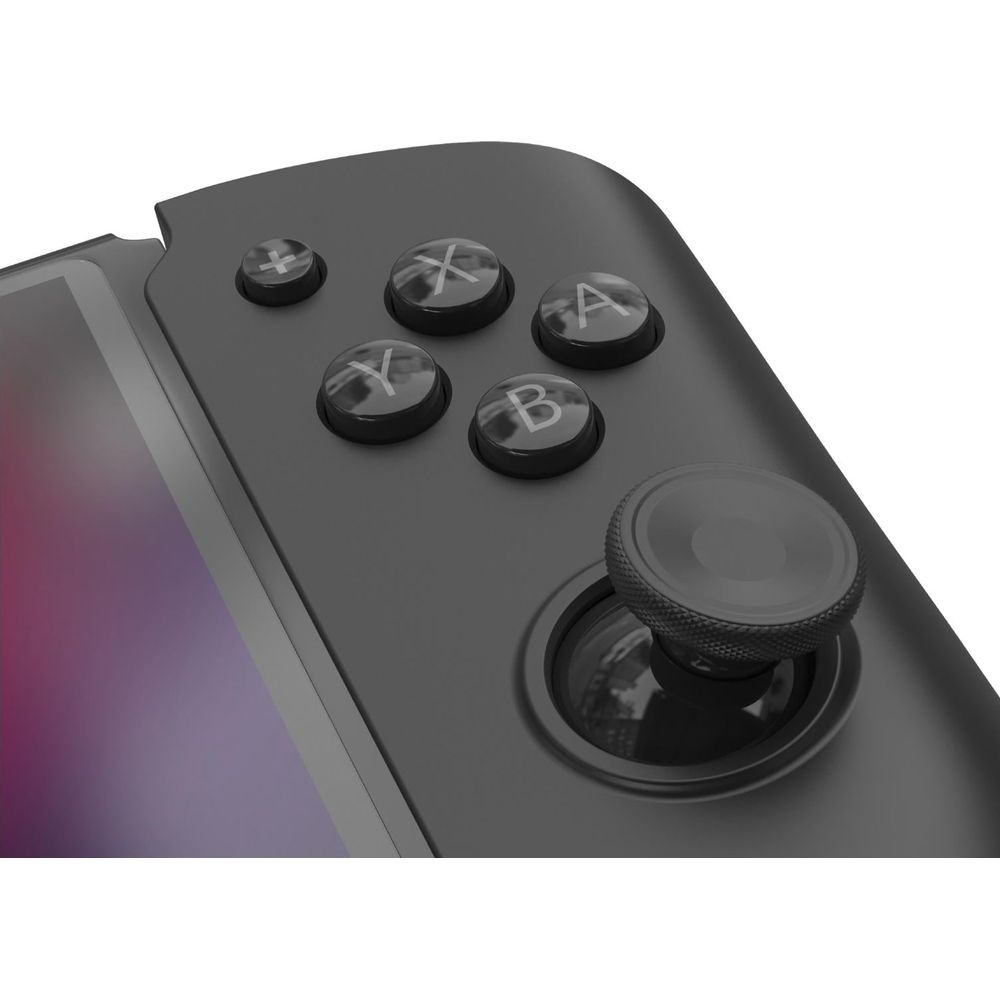 Grauer Handheld-Controller mit Joystick und Tasten A, B, X, Y.