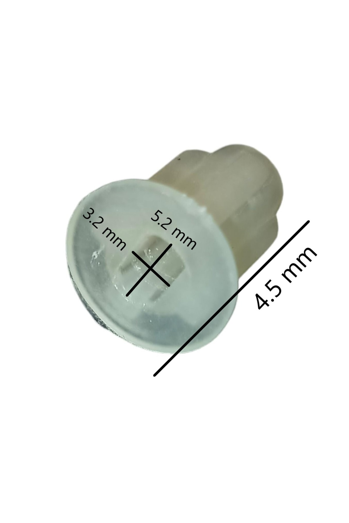 3,2 mm, 5,2 mm ve 4,5 mm ölçülerinde beyaz plastik klips.